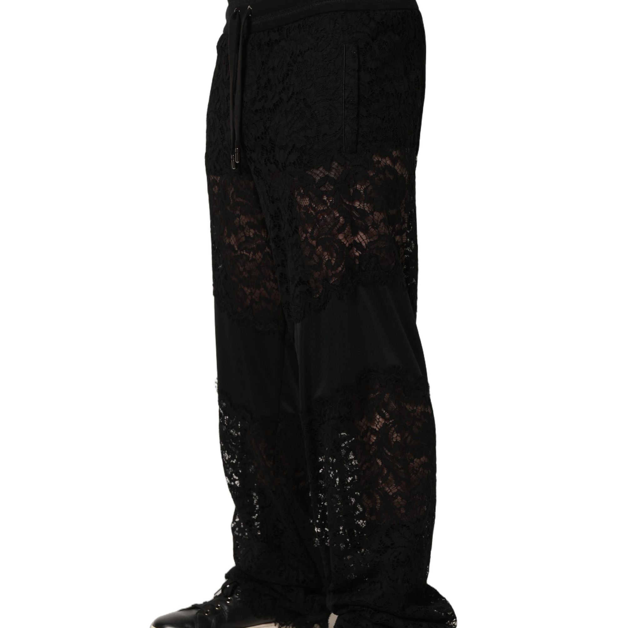 Dolce & Gabbana Black Lace Mid Waist Jogger Men Trouser Pants