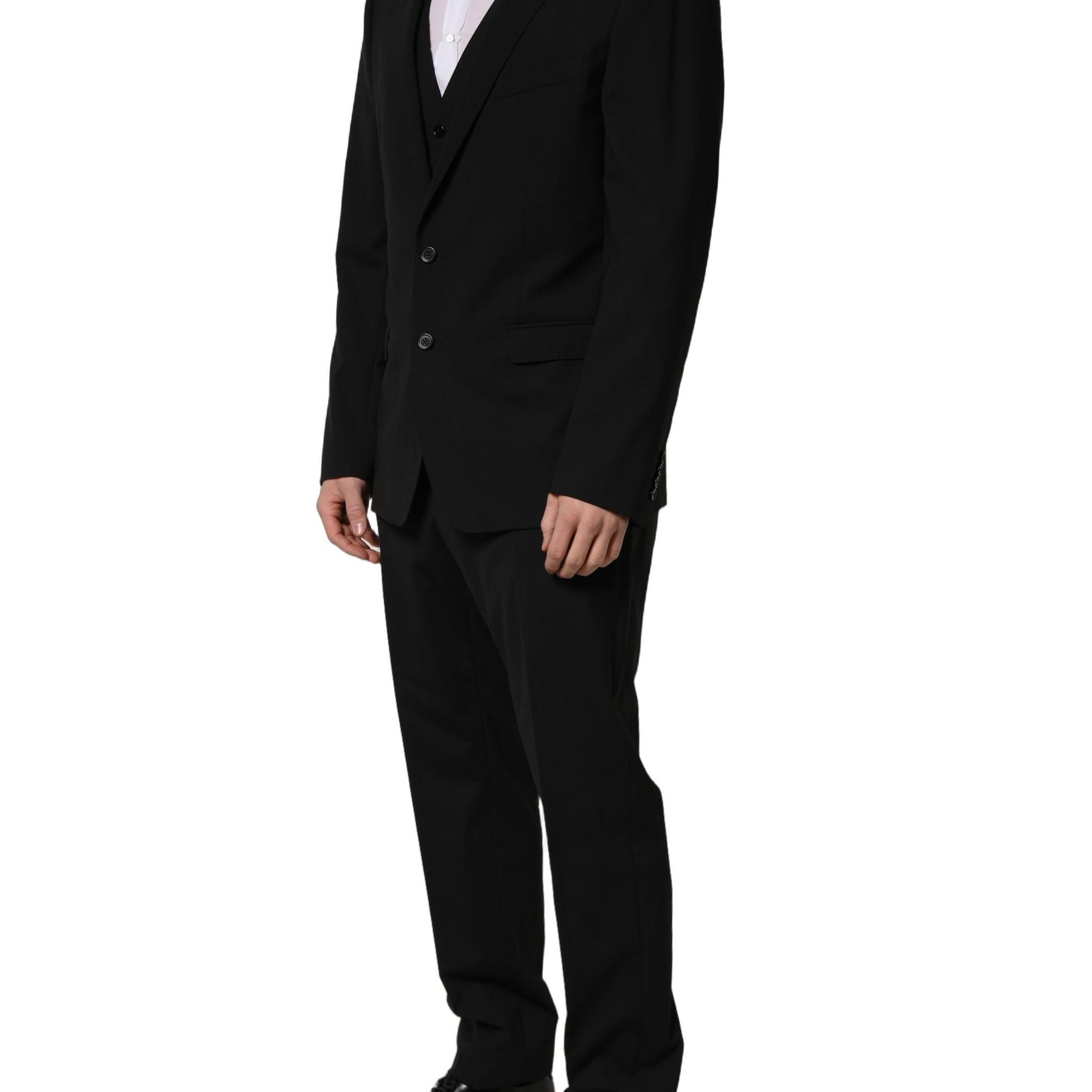 Dolce & Gabbana Black Wool Slim Fit Formal 3 Piece Men Suit
