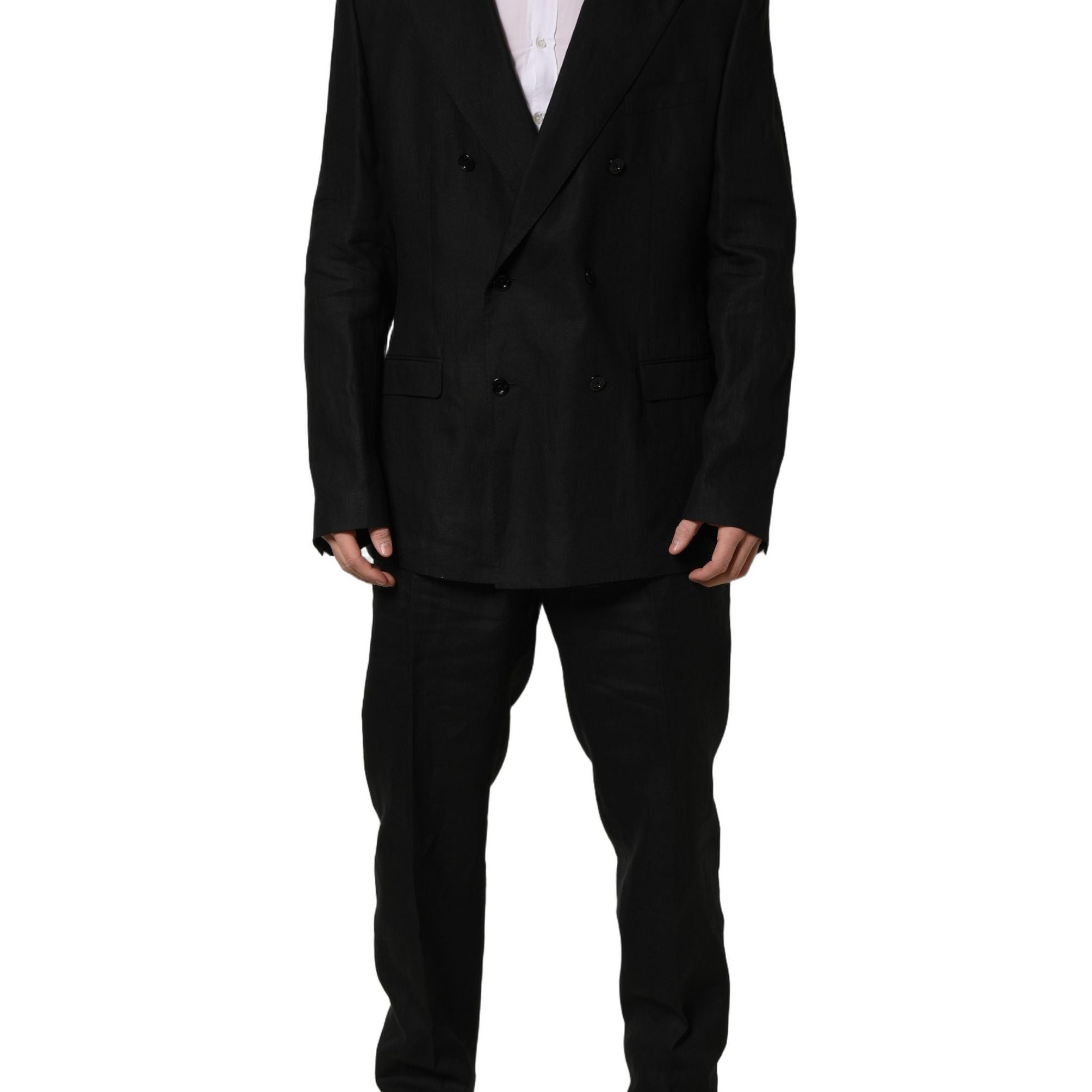 Dolce & Gabbana Black Linen Slim Fit Formal 2 Piece Suit