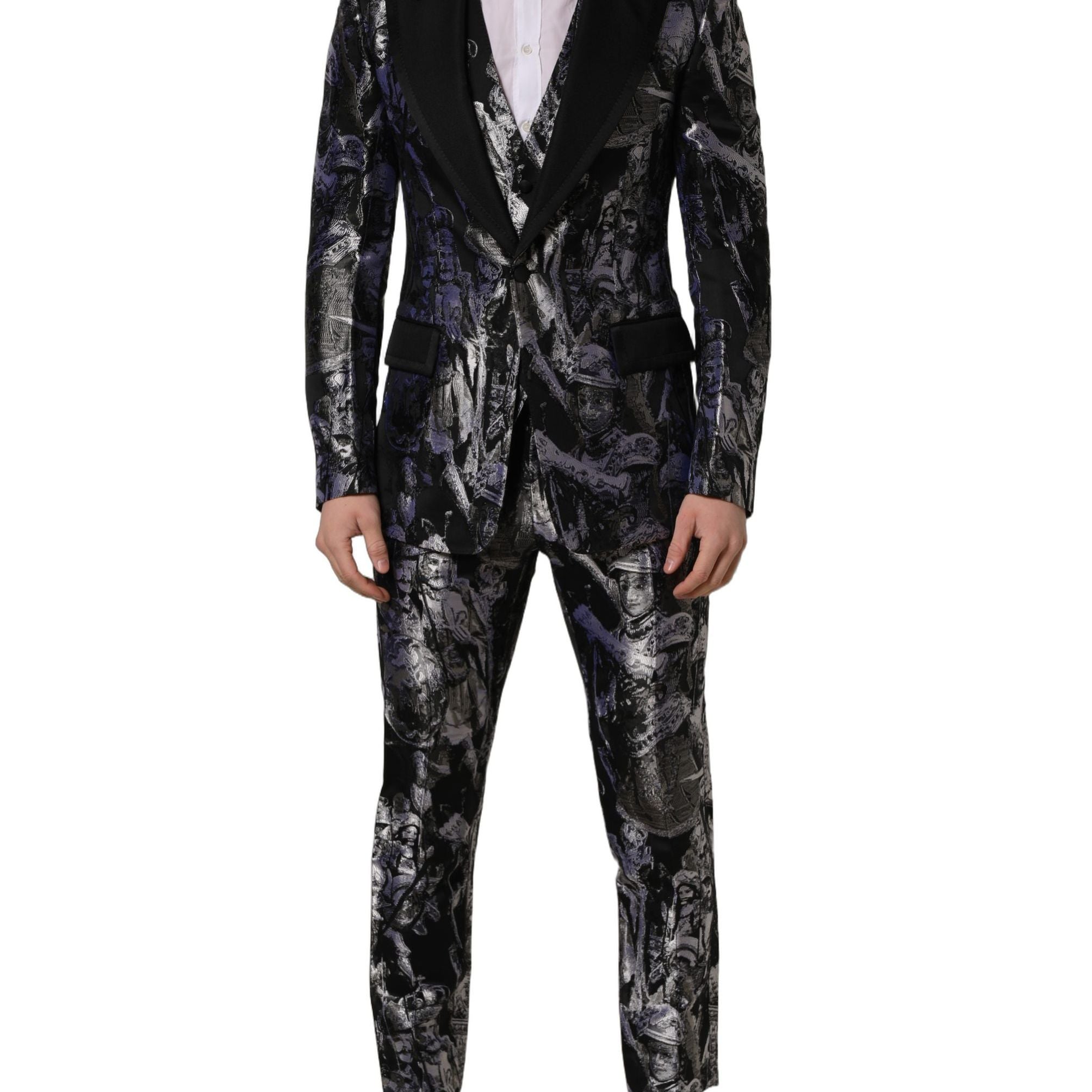 Dolce & Gabbana Black Jacquard Slim Fit Formal 3 Piece Suit