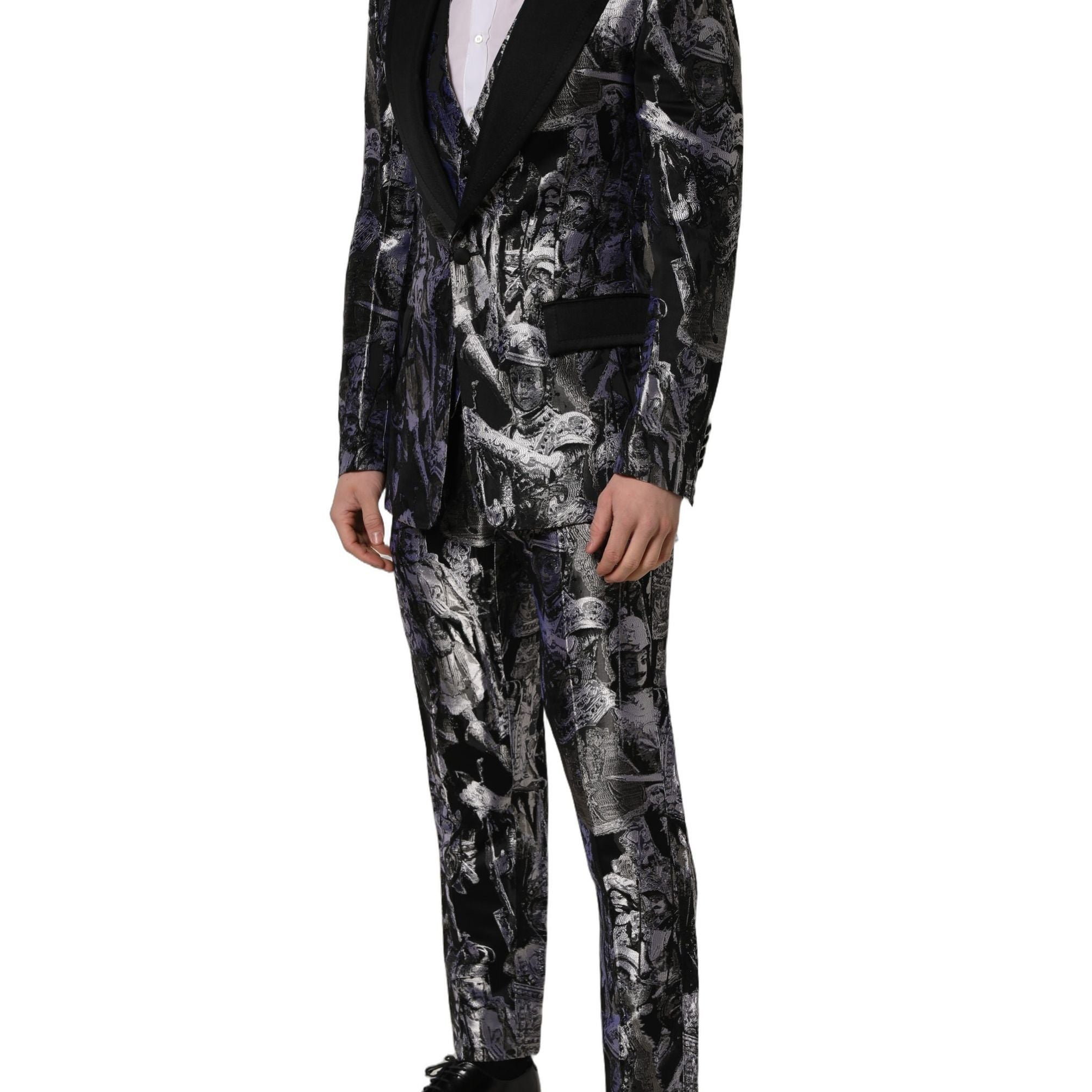 Dolce & Gabbana Black Jacquard Slim Fit Formal 3 Piece Suit