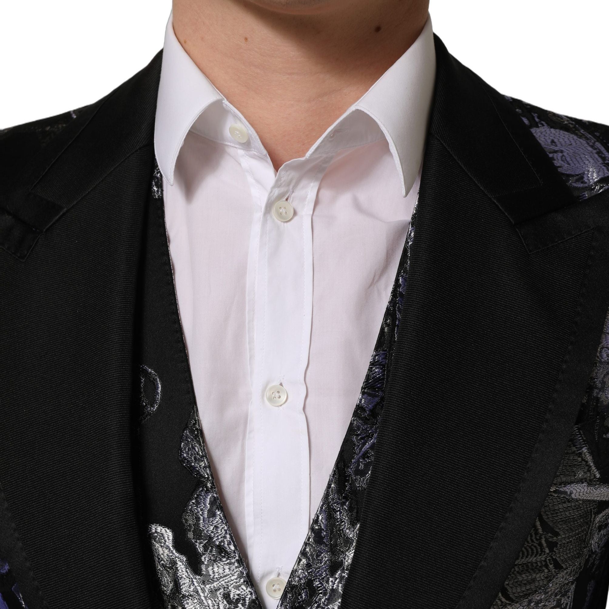Dolce & Gabbana Black Jacquard Slim Fit Formal 3 Piece Suit
