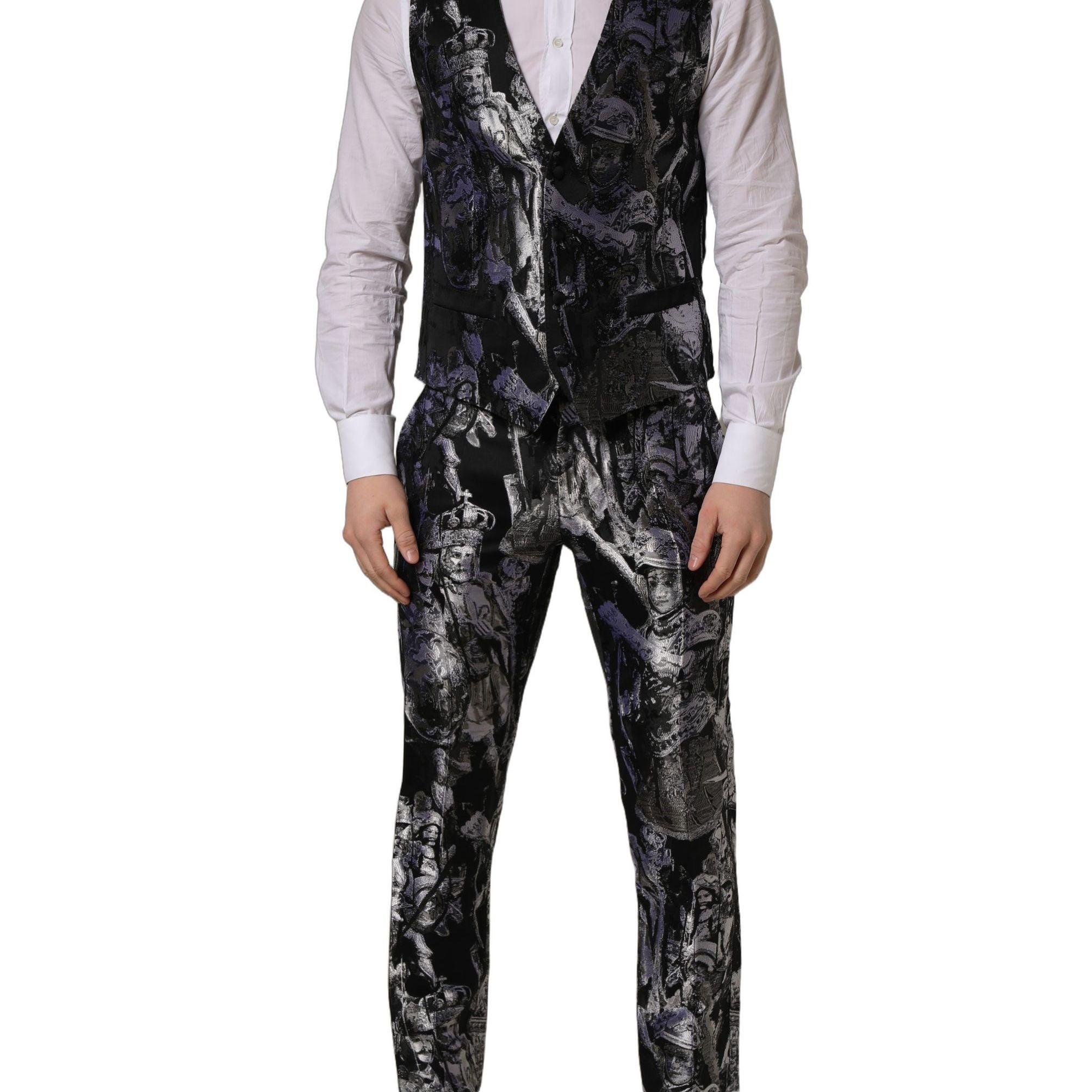 Dolce & Gabbana Black Jacquard Slim Fit Formal 3 Piece Suit