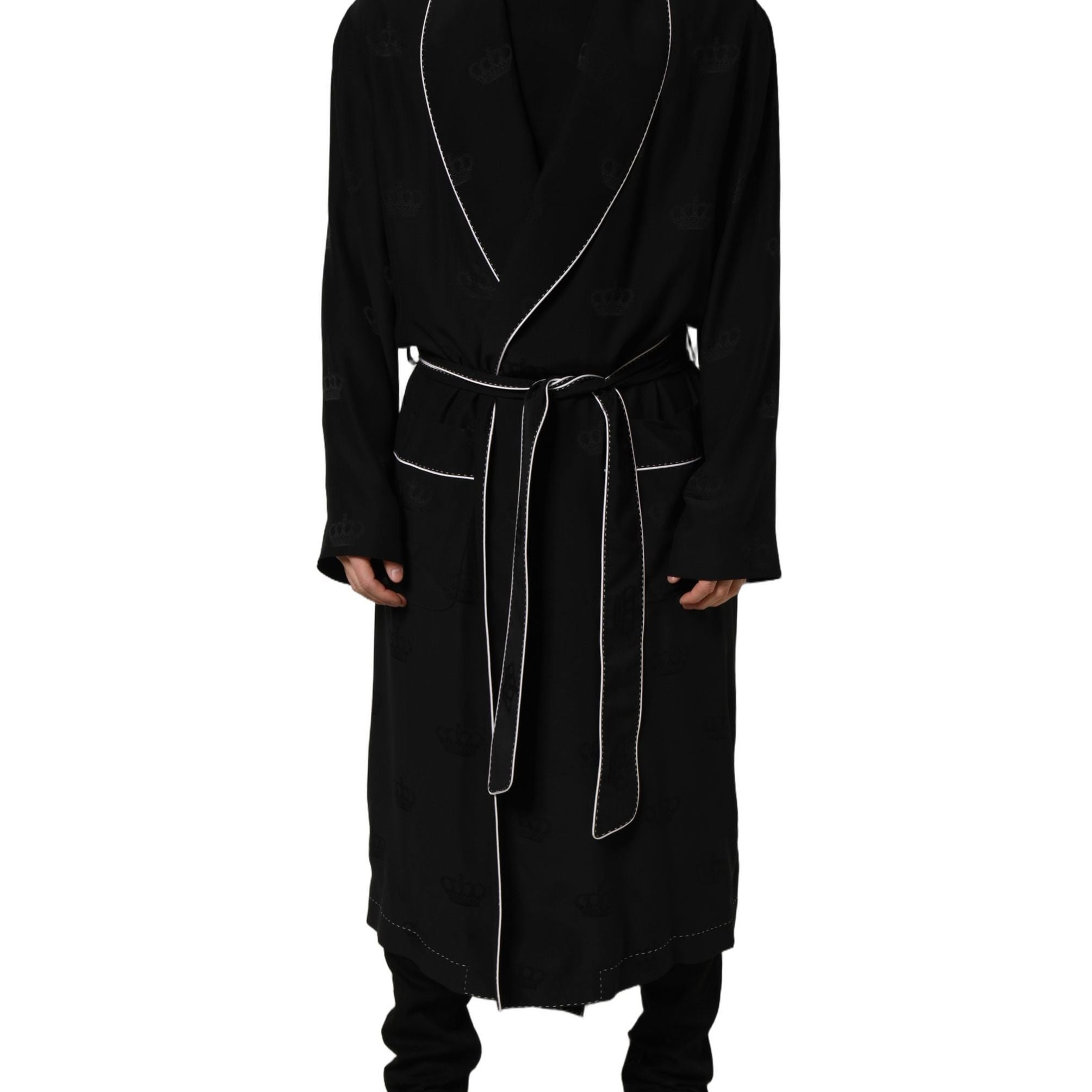 Dolce & Gabbana Black 100% Silk Robe Men Wrap Coat Jacket