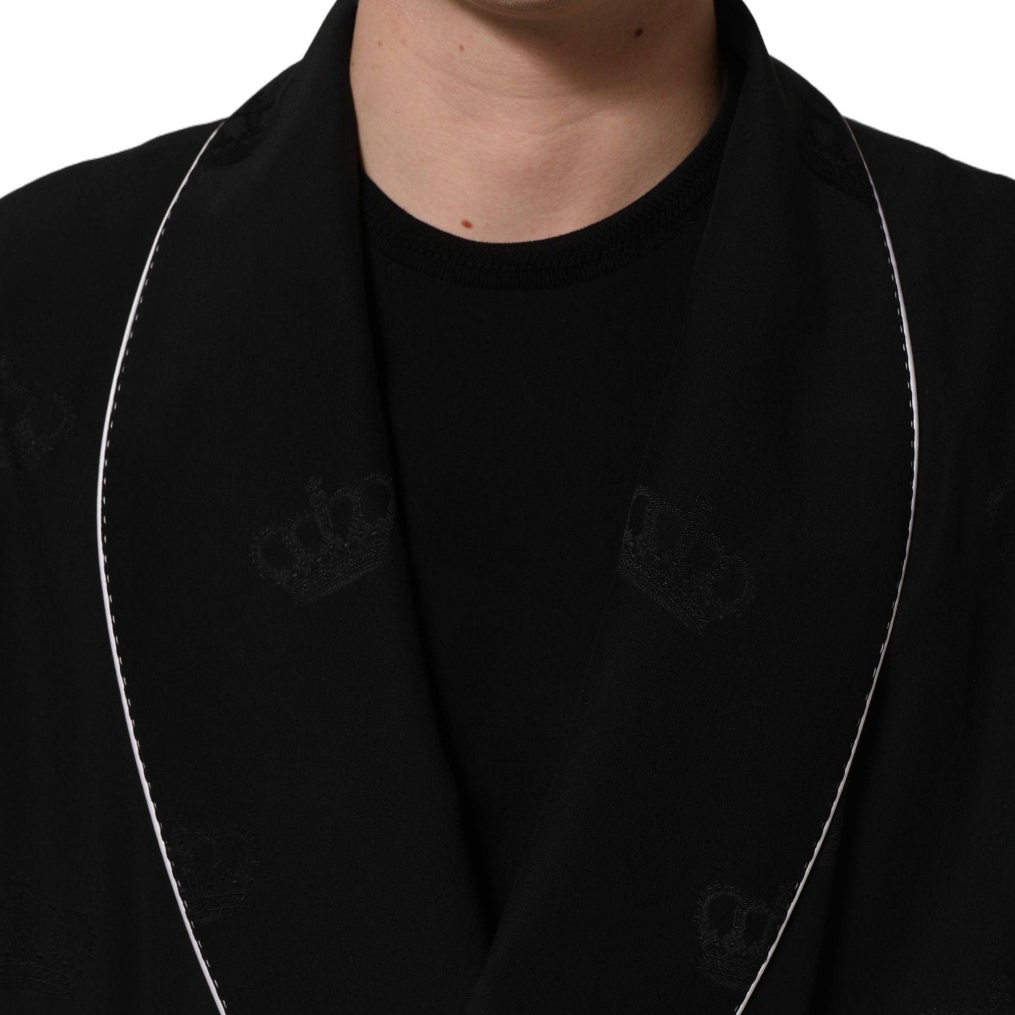 Dolce & Gabbana Black 100% Silk Robe Men Wrap Coat Jacket