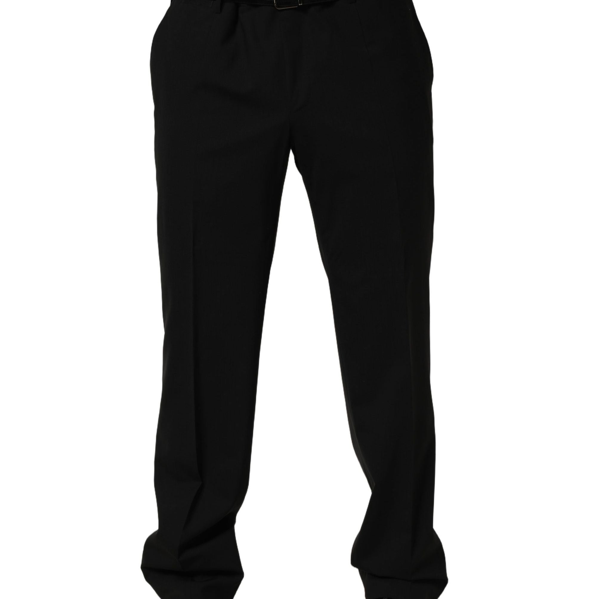 Dolce & Gabbana Black Wool Tapered Leg Dress Trouser Pants