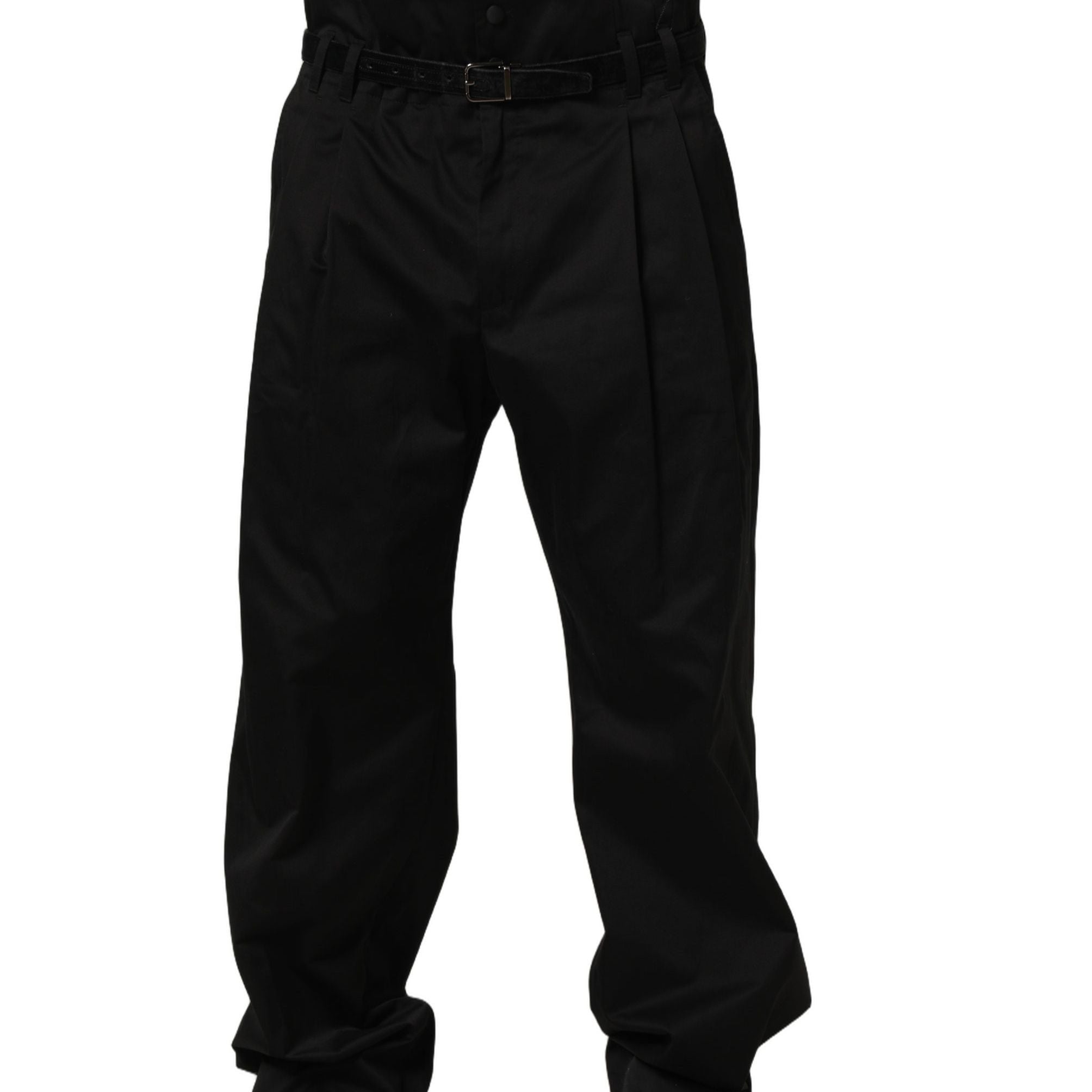 Dolce & Gabbana Black Cotton Straight Leg DressTrouser Pants