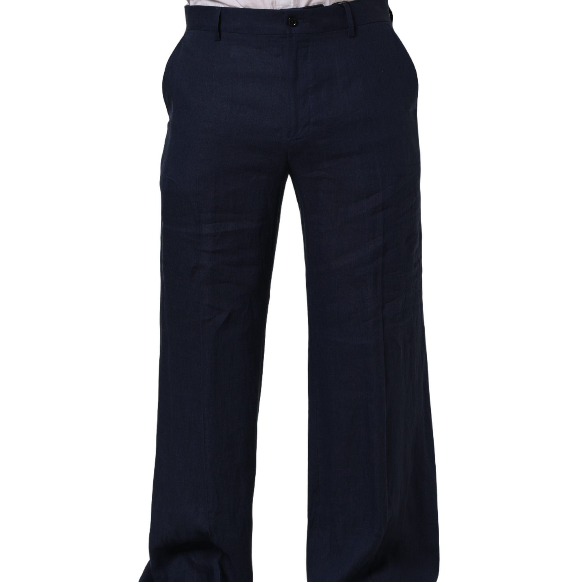 Dolce & Gabbana Blue Linen Straight Men Dress Trouser Pants
