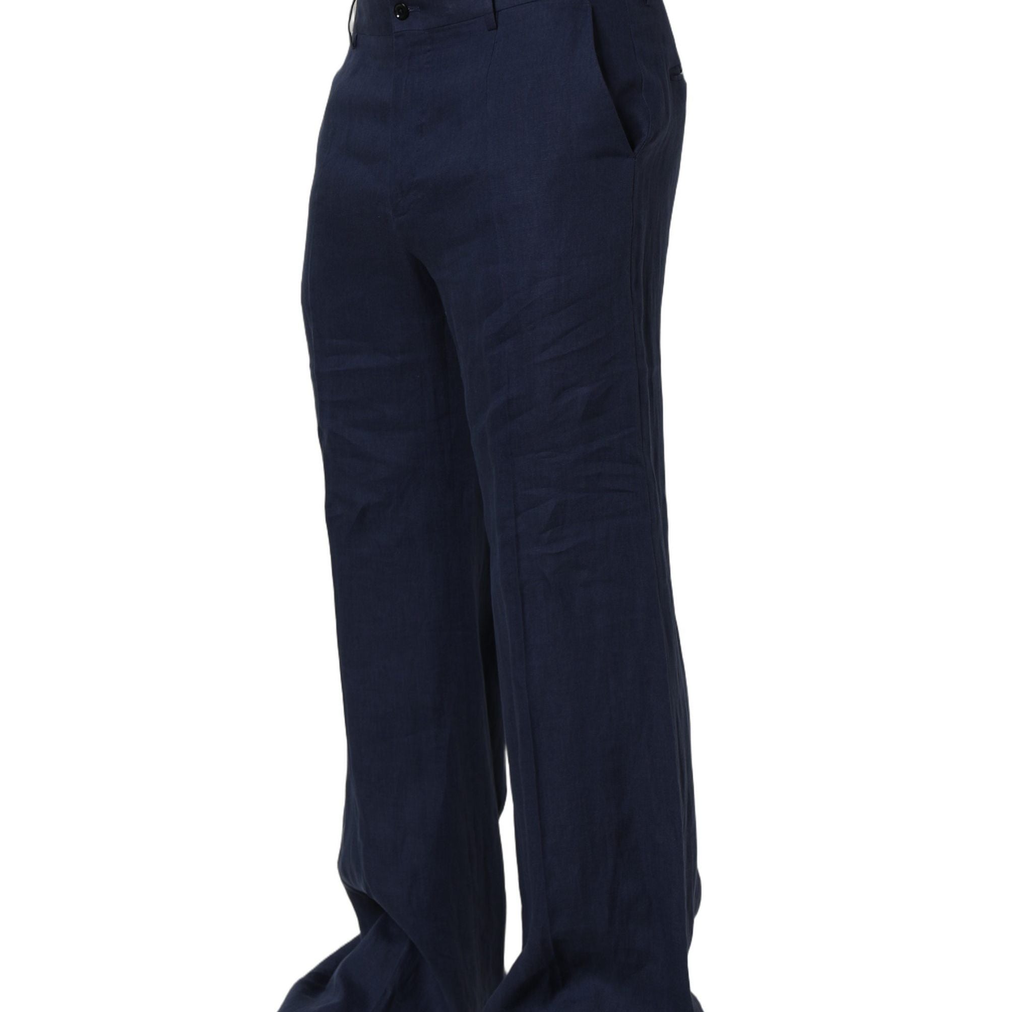 Dolce & Gabbana Blue Linen Straight Men Dress Trouser Pants