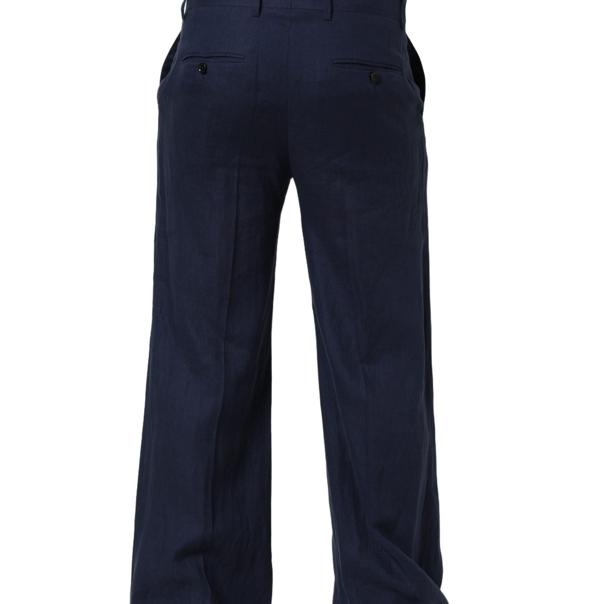 Dolce & Gabbana Blue Linen Straight Men Dress Trouser Pants
