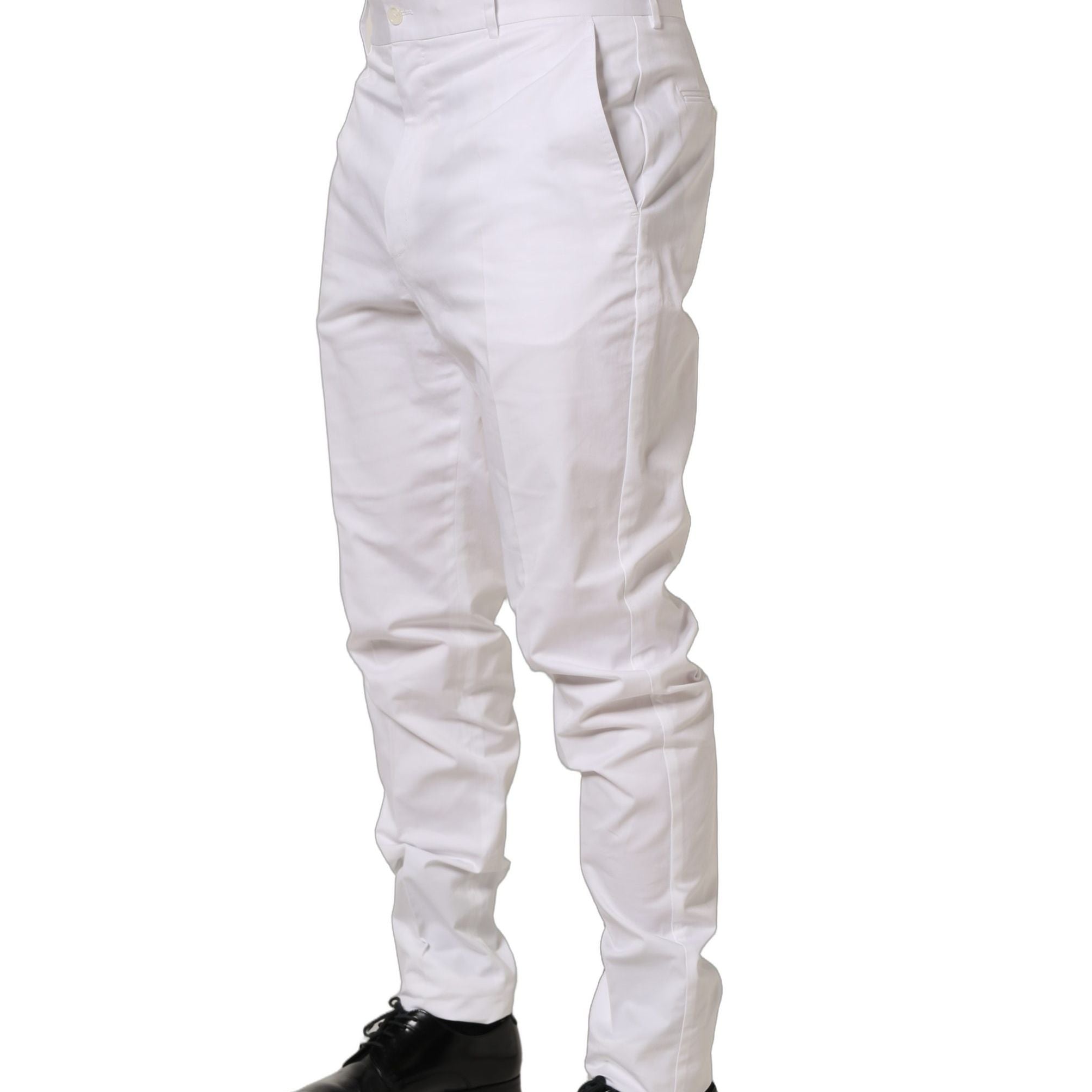 Dolce & Gabbana White Cotton Tapered Leg Dress Trouser Pants
