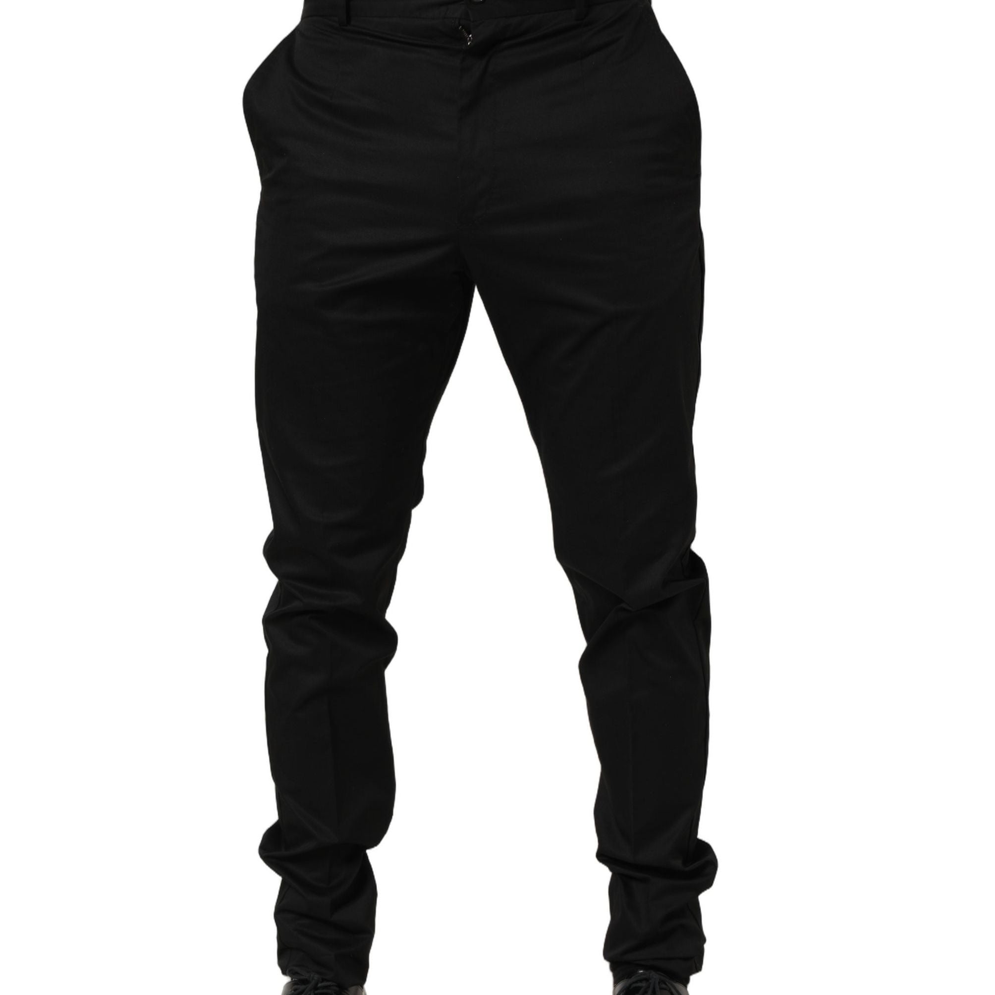 Dolce & Gabbana Black Cotton Tapered Leg Dress Trouser Pants