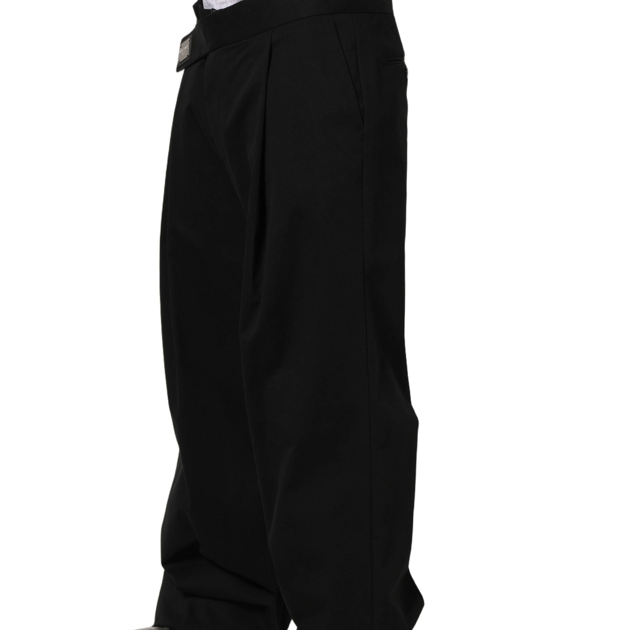 Dolce & Gabbana Black Cotton Straight Leg DressTrouser Pants