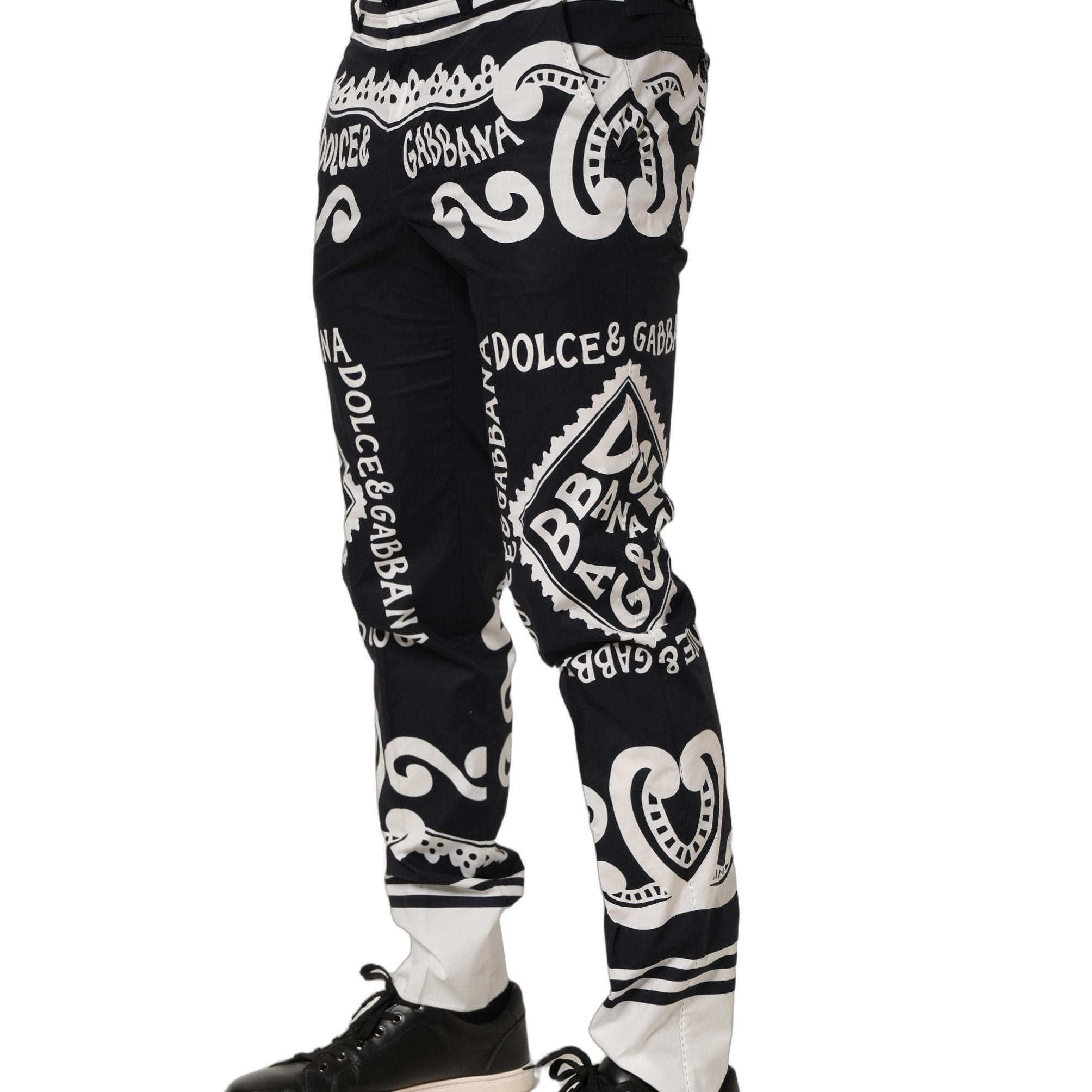 Dolce & Gabbana Black Cotton Poplin MarinaPrint Trouser Pants