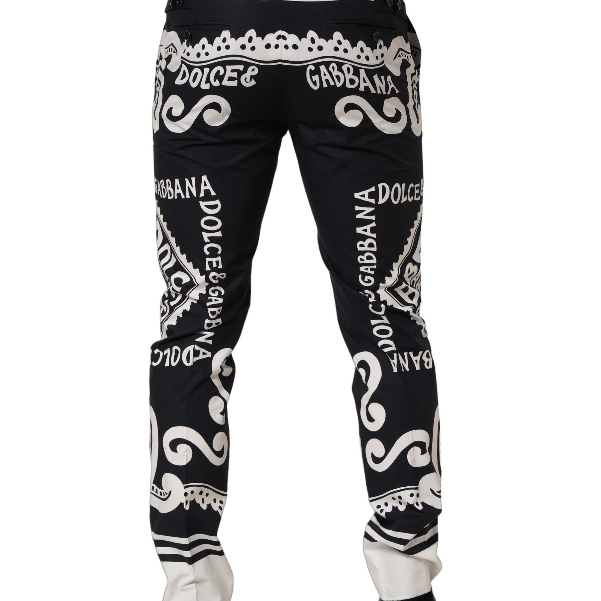Dolce & Gabbana Black Cotton Poplin MarinaPrint Trouser Pants