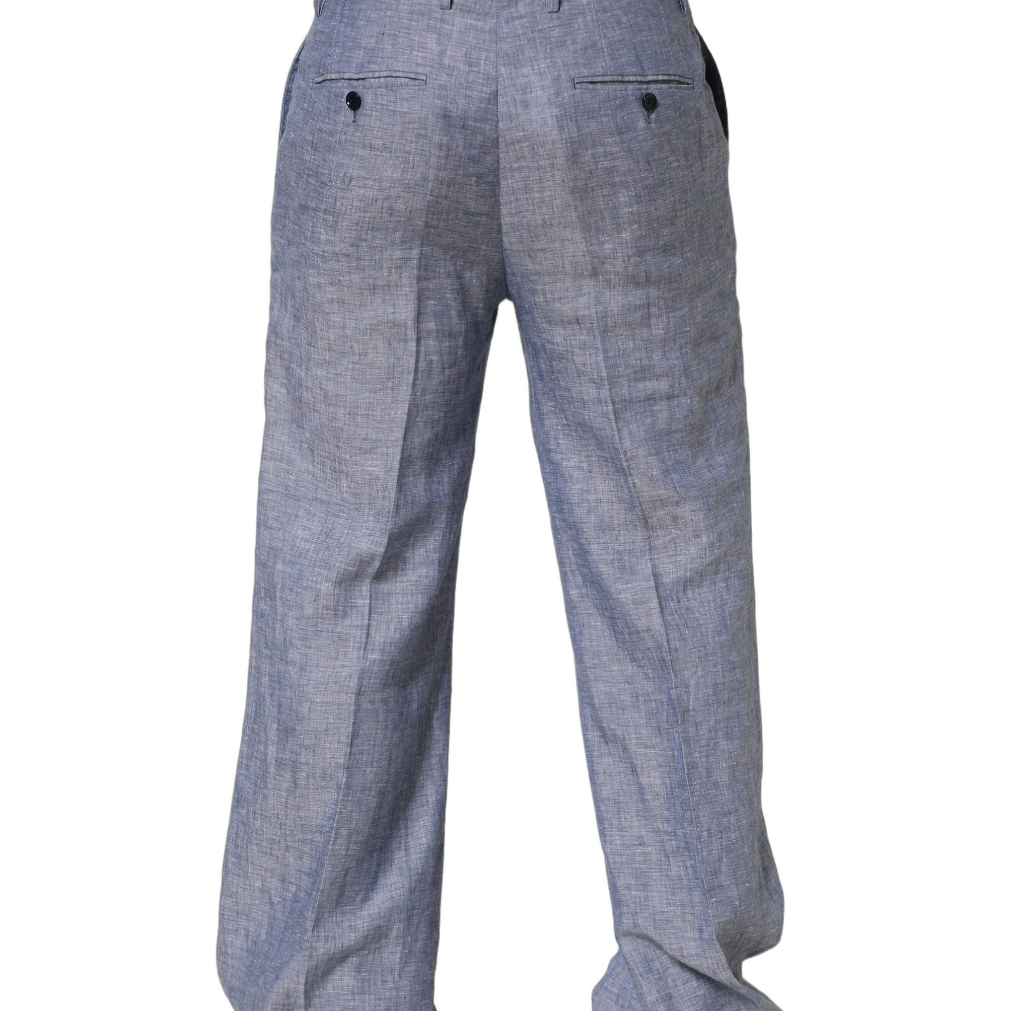 Dolce & Gabbana Light Blue Linen Straight Dress Trouser Pants