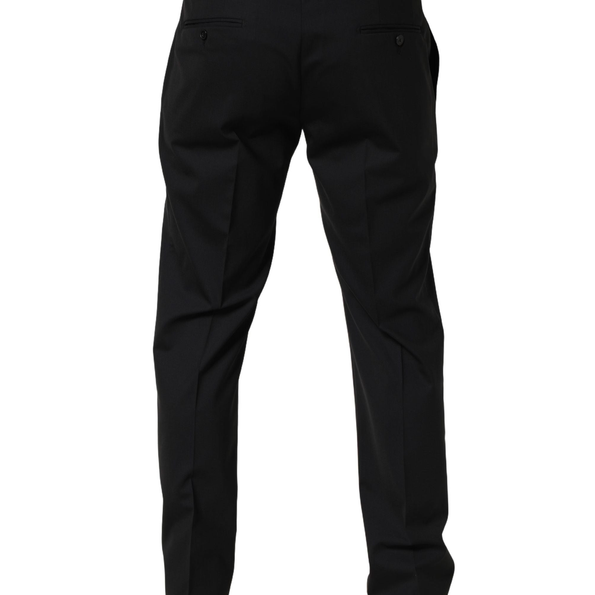 Dolce & Gabbana Black Wool Tapered Leg Dress Trouser Pants