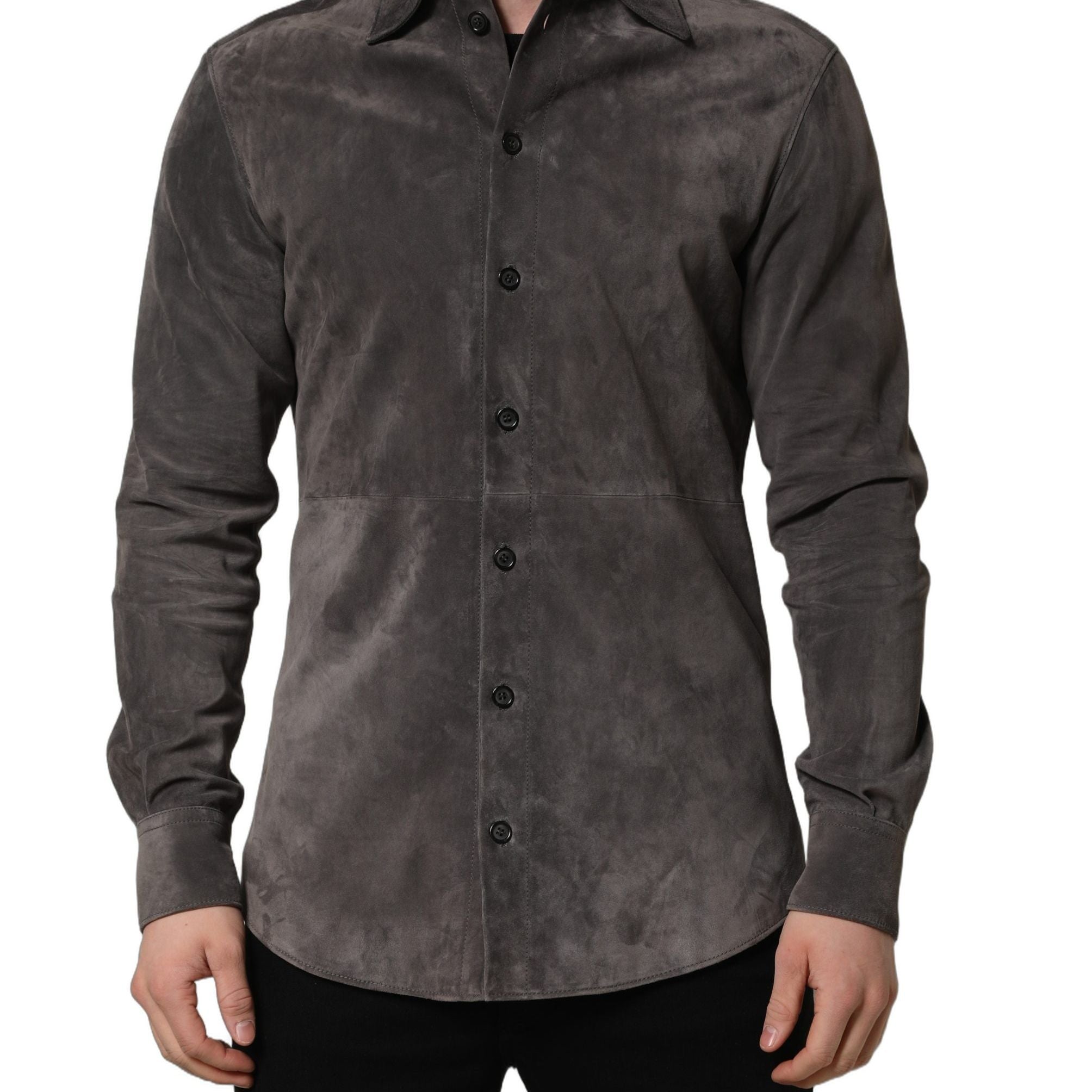 Dolce & Gabbana Gray Suede Long Sleeves Button Down Shirt