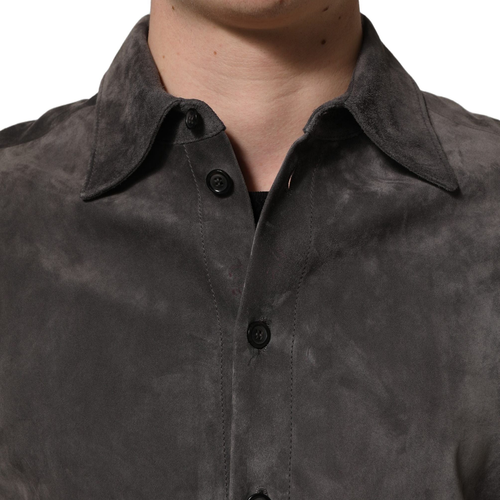 Dolce & Gabbana Gray Suede Long Sleeves Button Down Shirt
