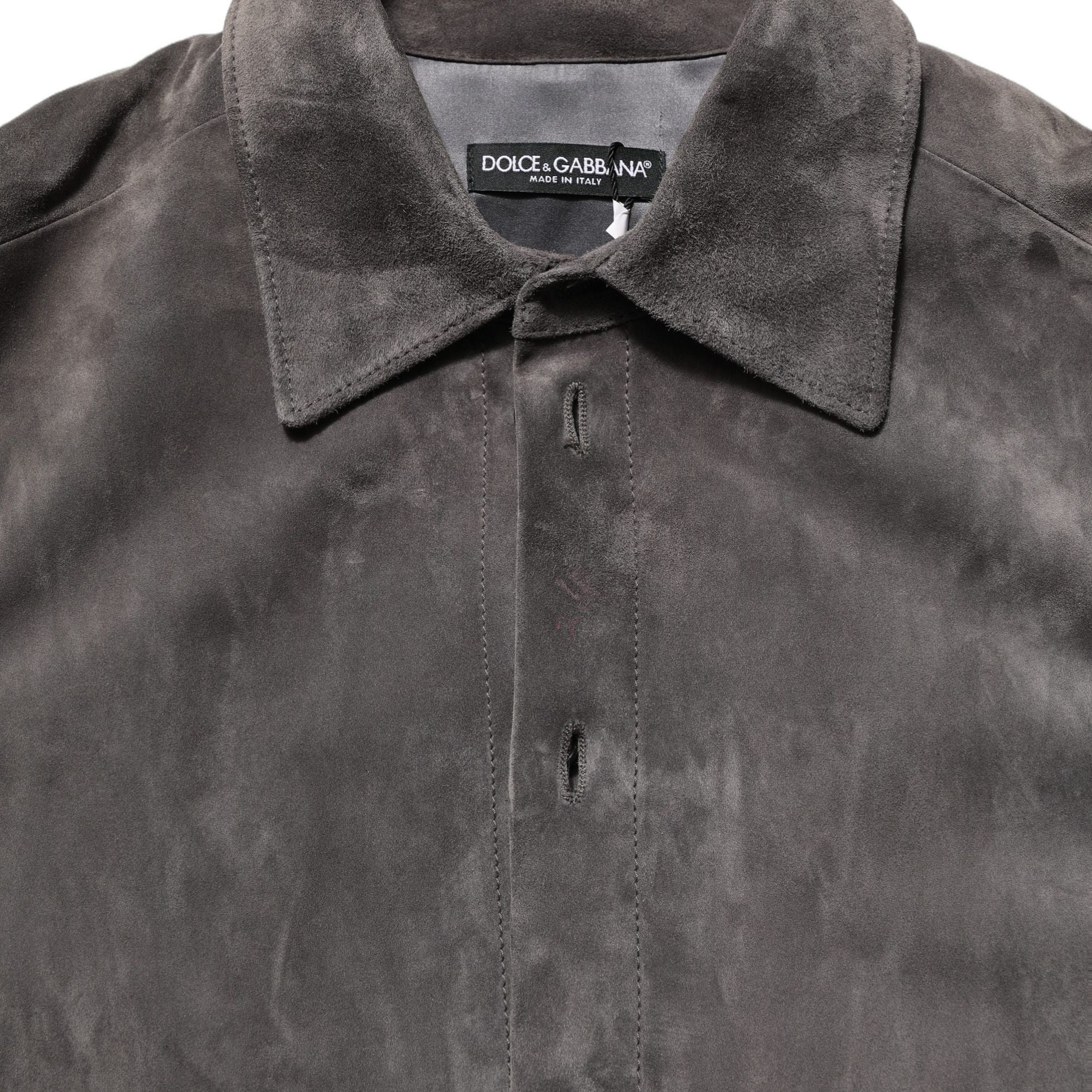 Dolce & Gabbana Gray Suede Long Sleeves Button Down Shirt