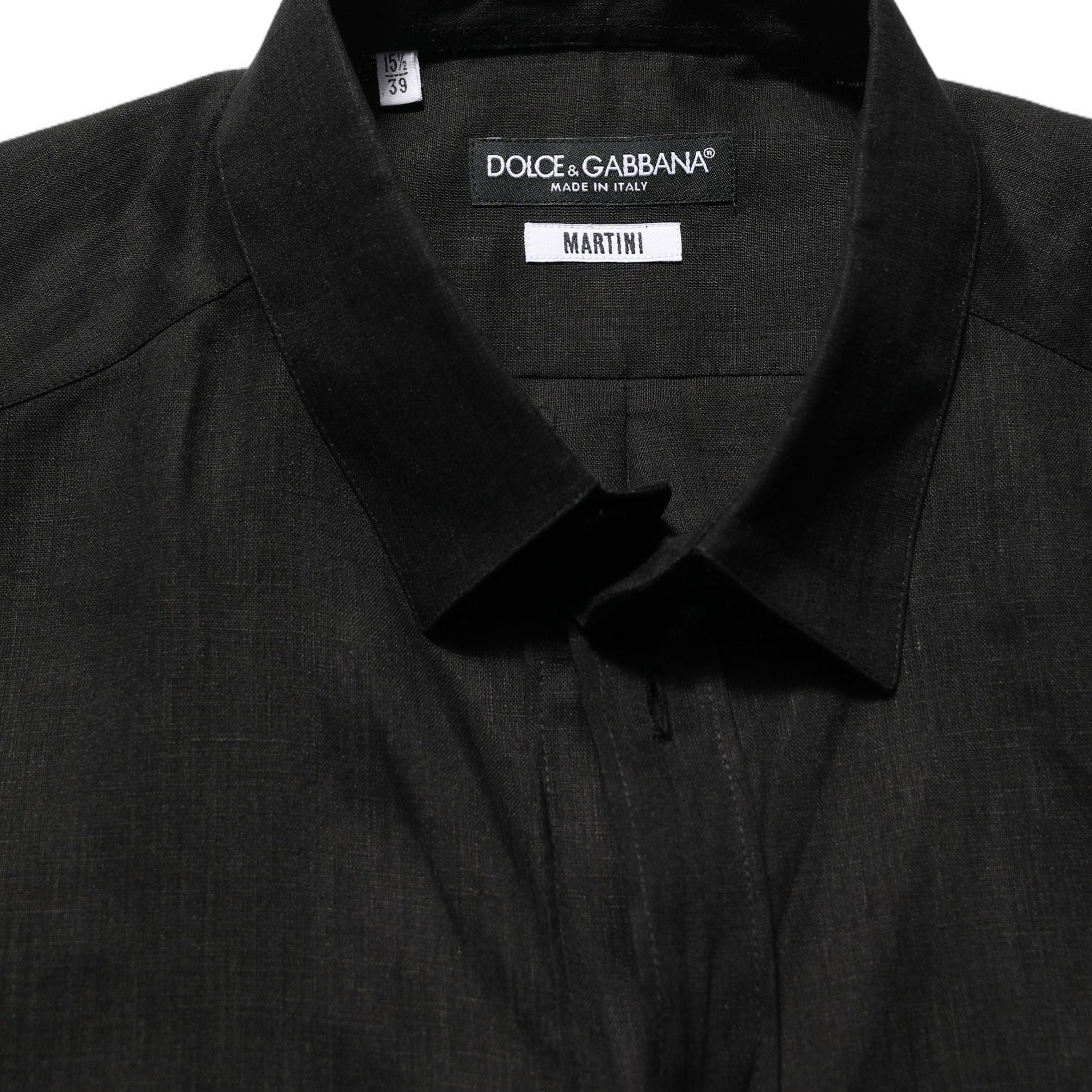 Dolce & Gabbana Black MARTINI Long Sleeves Linen Dess Shirt