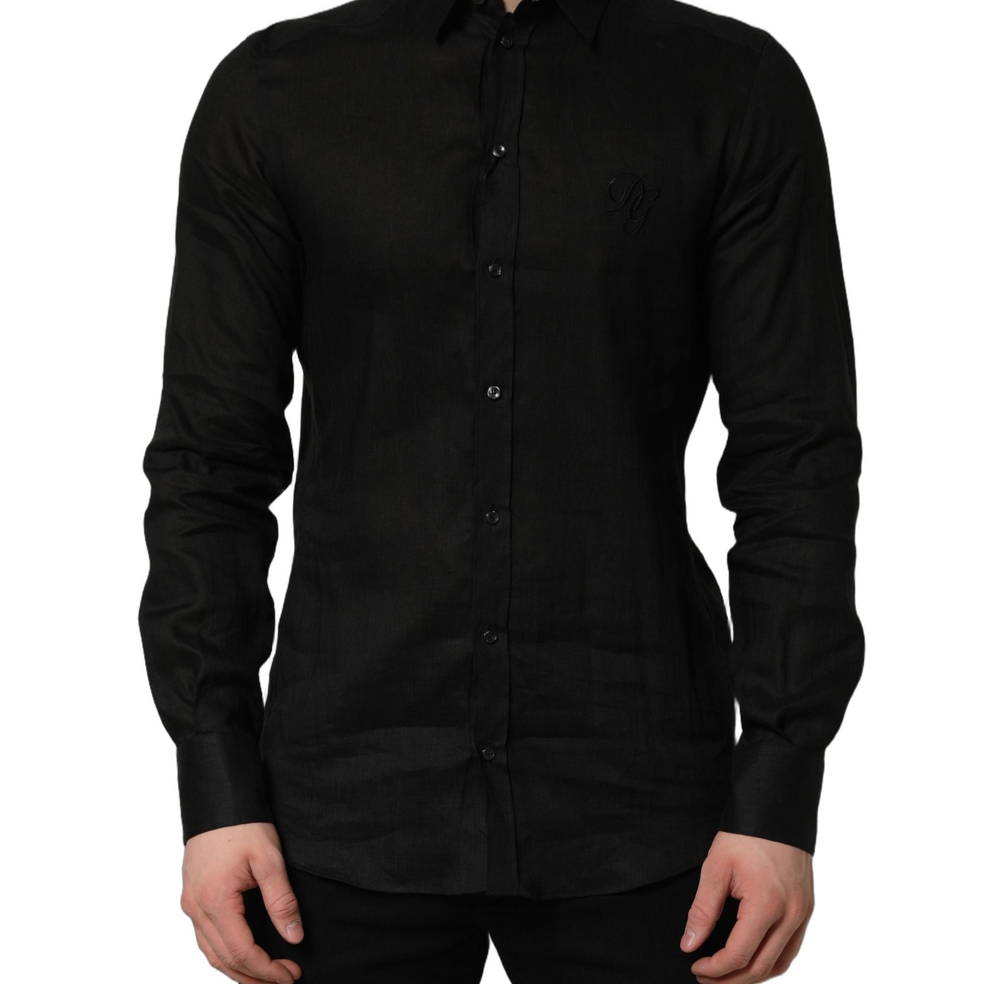 Dolce & Gabbana Black MARTINI Long Sleeves Linen Dess Shirt