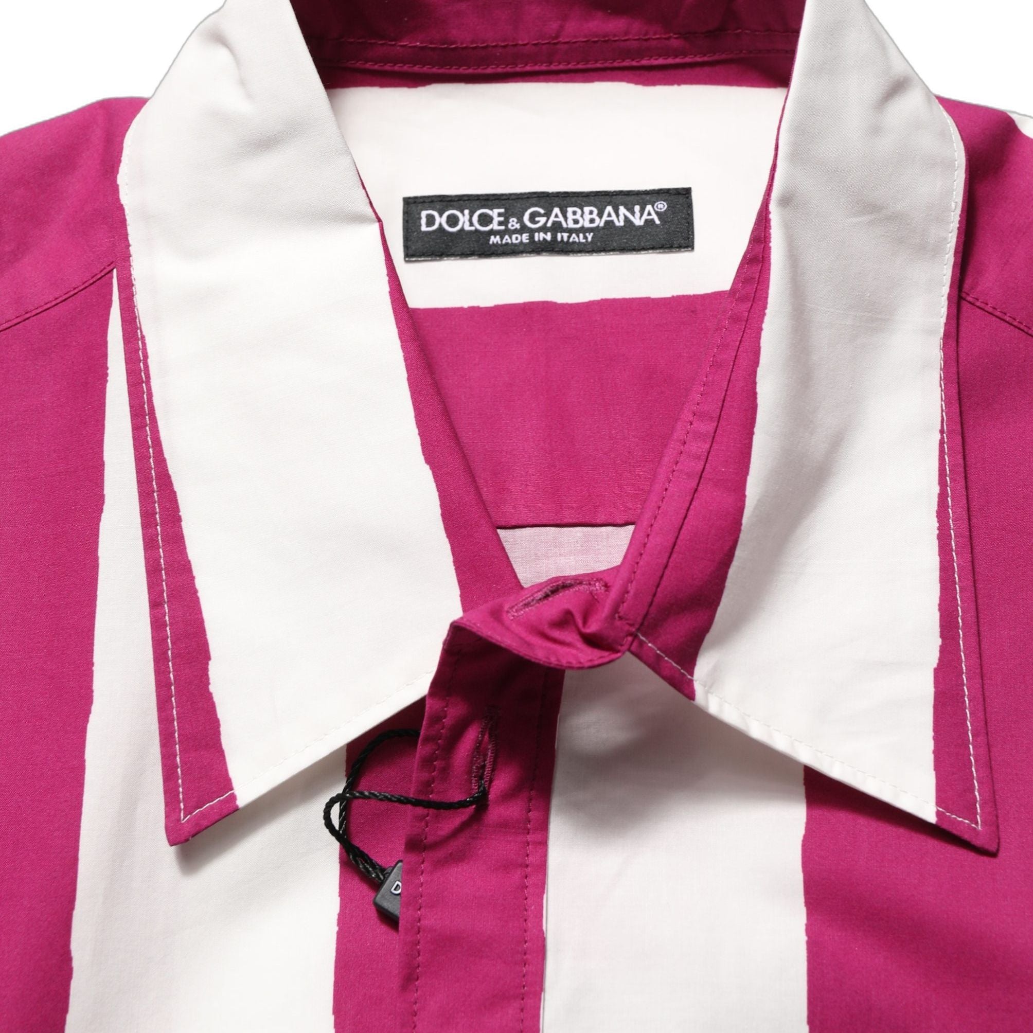 Dolce & Gabbana White Maroon Striped Men Short Sleeves Shirt