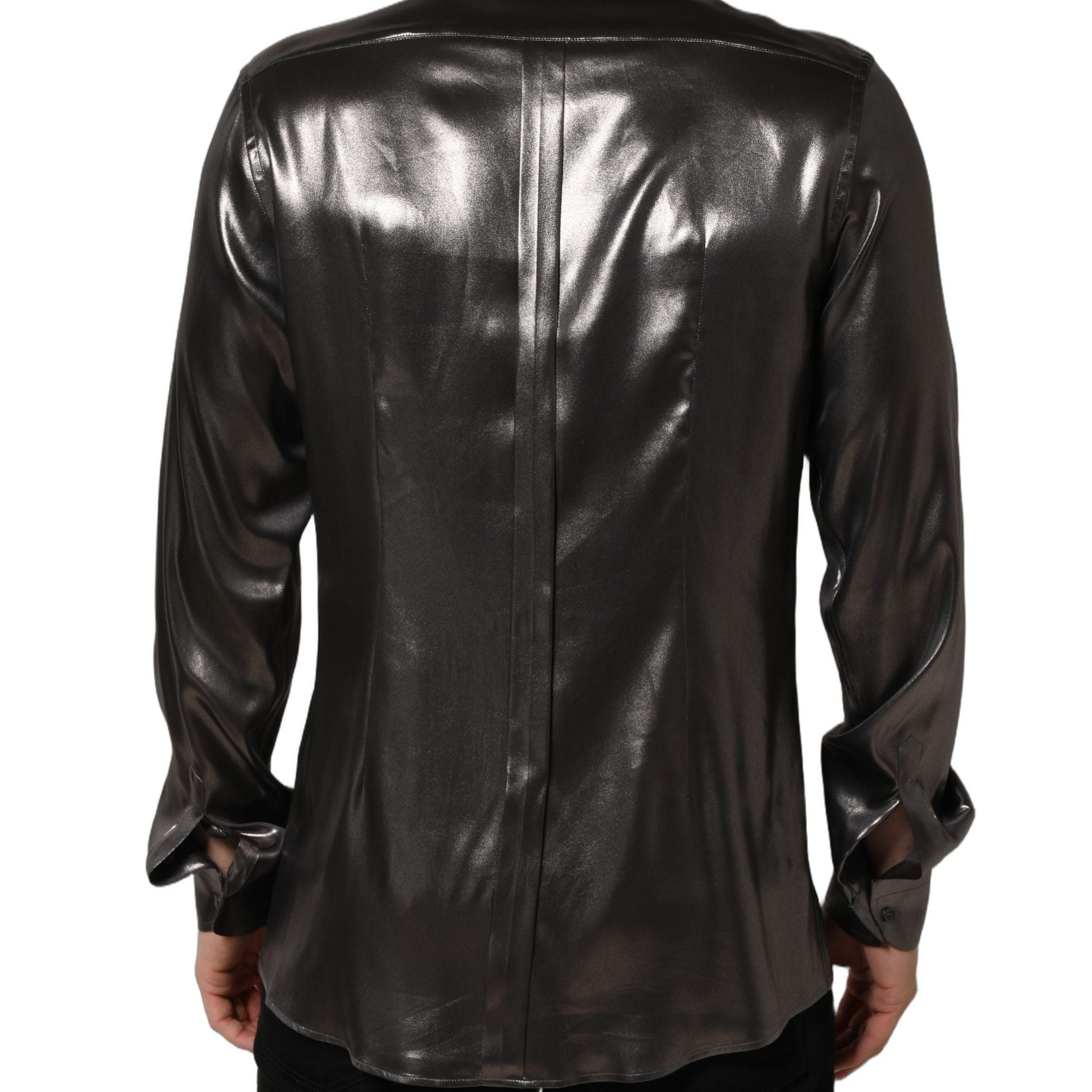 Dolce & Gabbana Silver Satin Silk Long Sleeves Men Dress Shirt