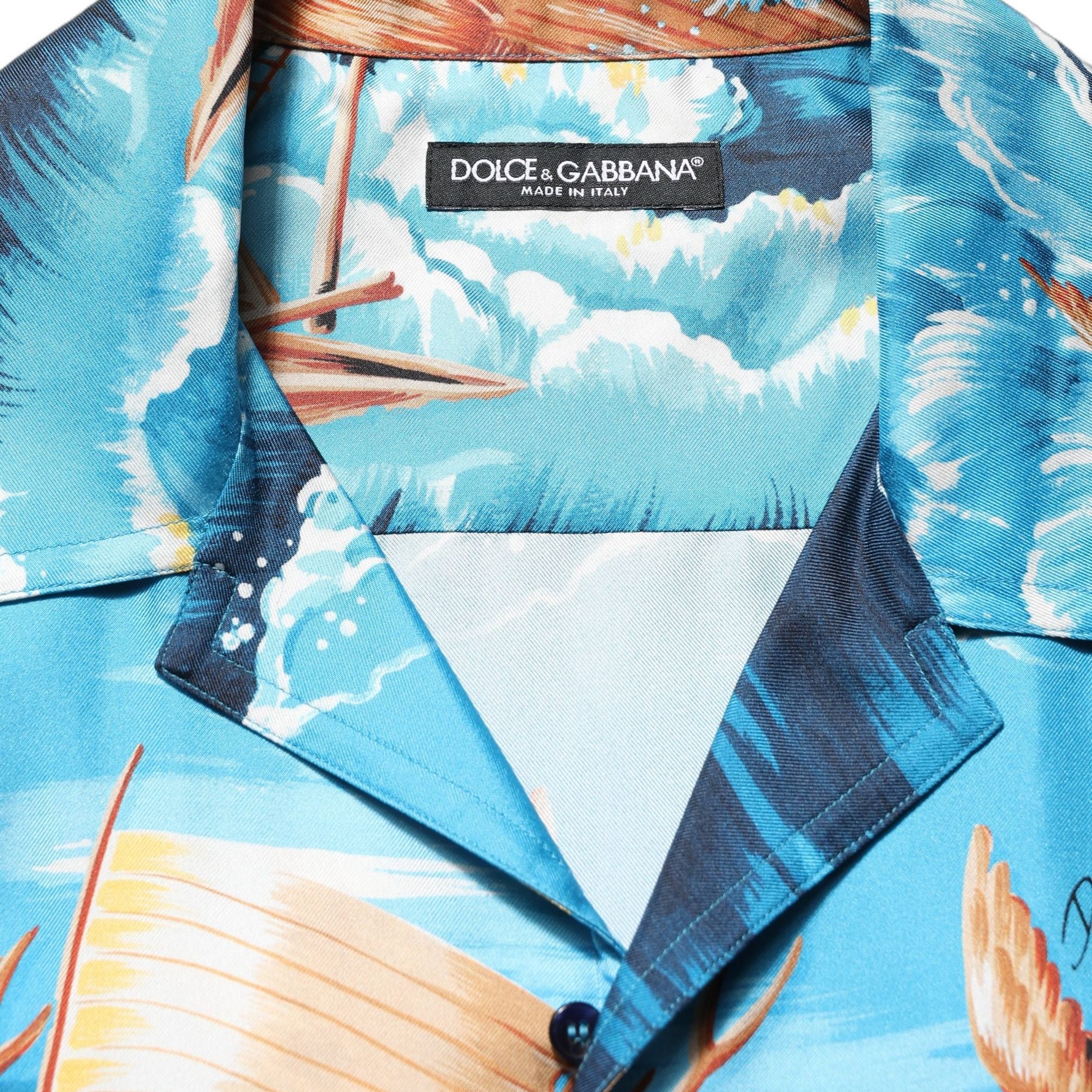Dolce & Gabbana Blue Silk Twill Hawaiian GraphicPrint Shirt