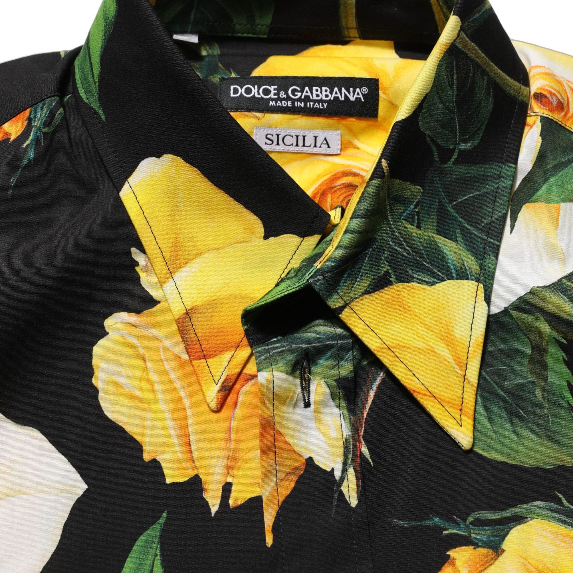 Dolce & Gabbana Black Floral Stretch Cotton SICILIA Fit Dress Shirt