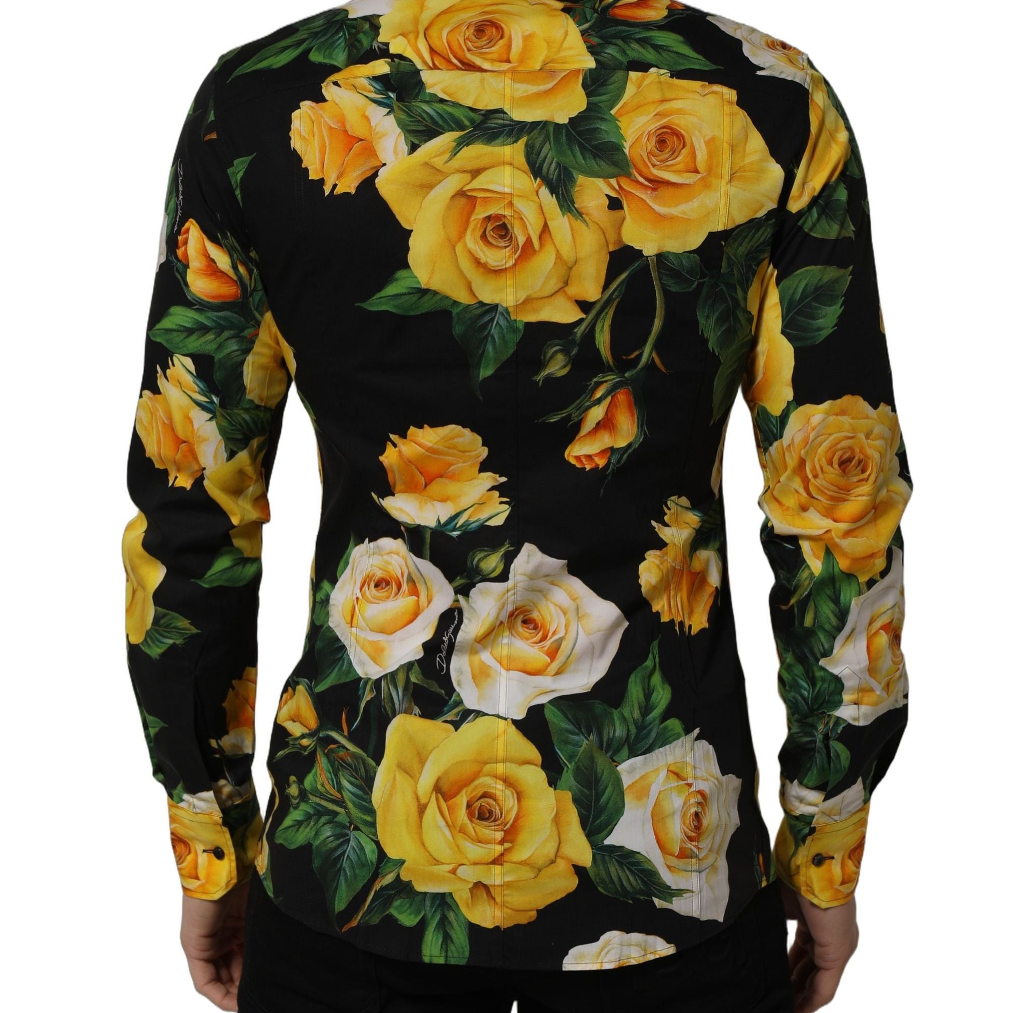 Dolce & Gabbana Black Floral Stretch Cotton SICILIA Fit Dress Shirt