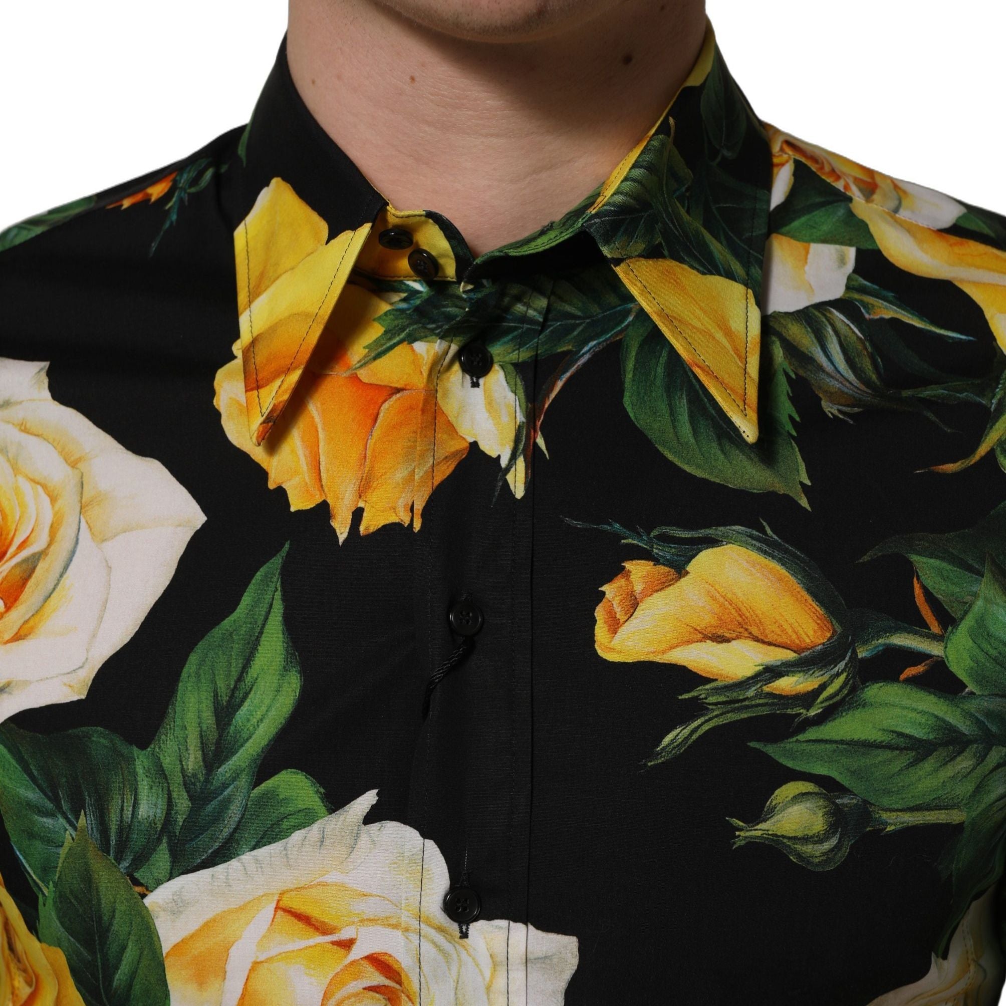 Dolce & Gabbana Black Floral Stretch Cotton SICILIA Fit Dress Shirt