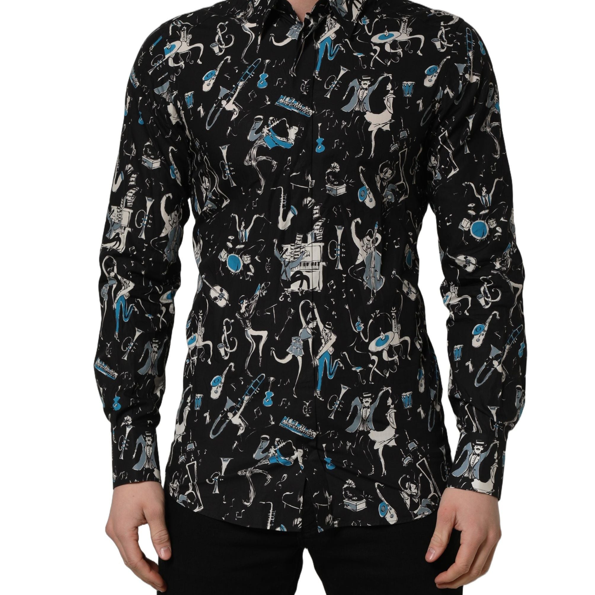 Dolce & Gabbana Black Jazz Club Cotton GOLD Fit Dress Shirt