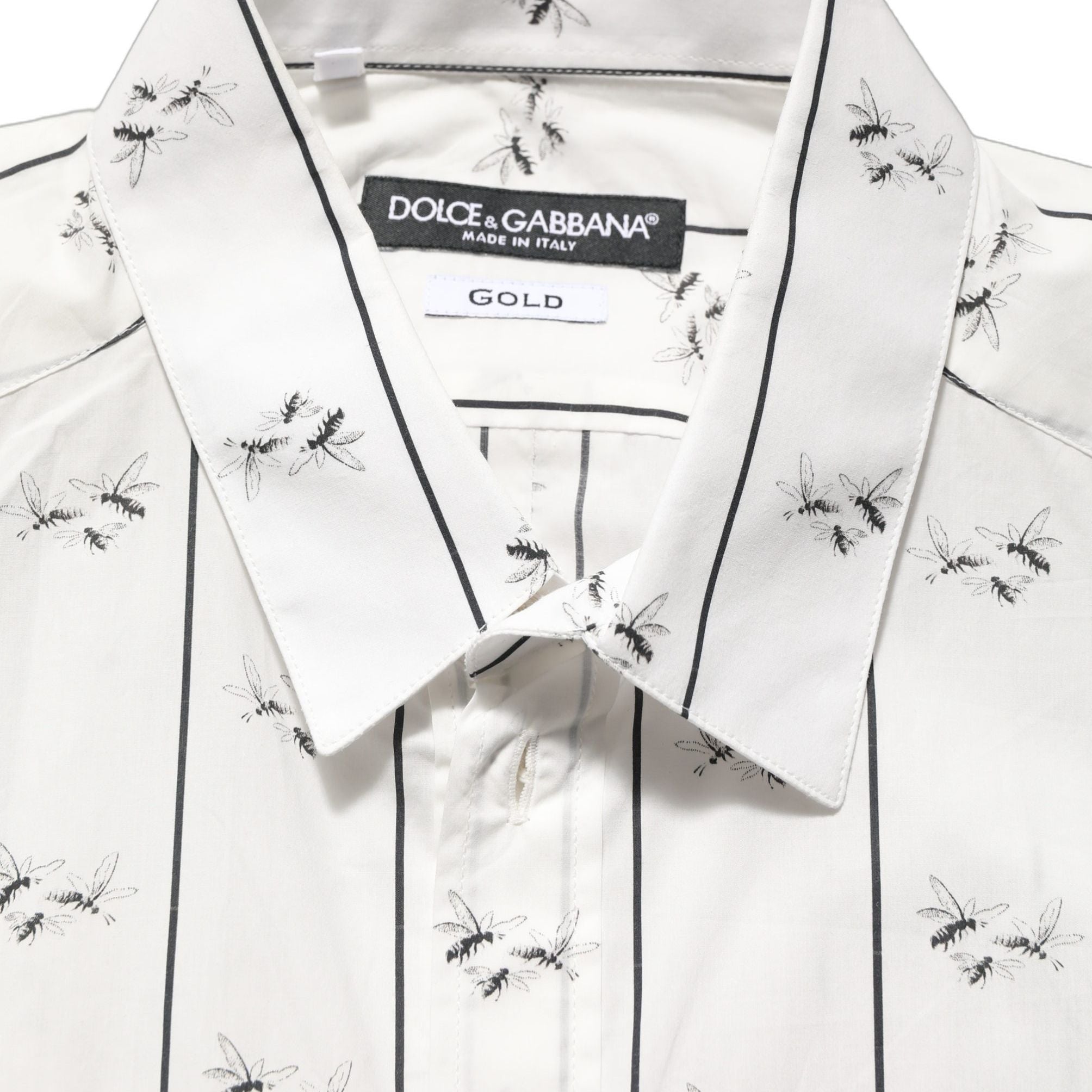 Dolce & Gabbana White Bee Print Cotton GOLD Fit Dress Shirt
