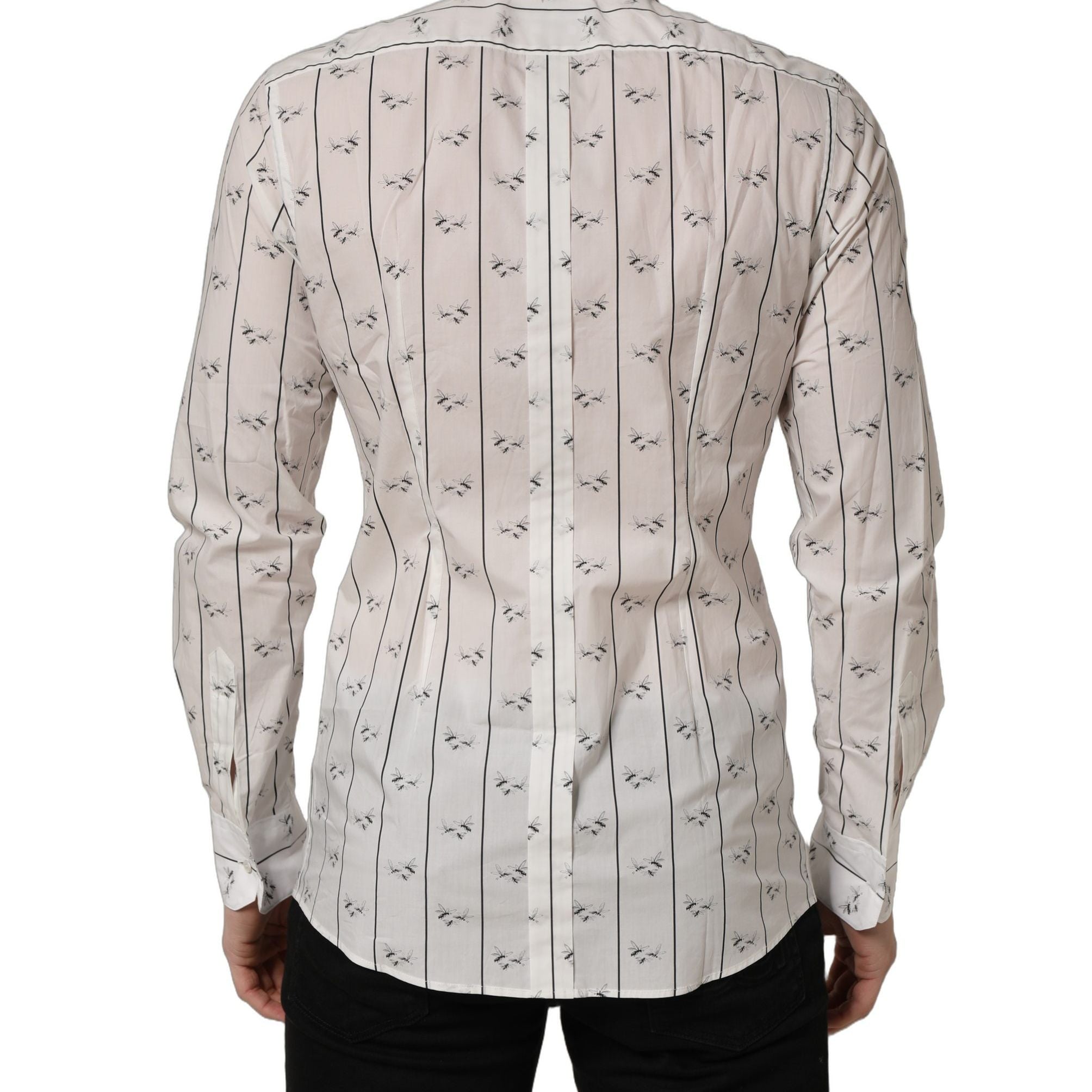 Dolce & Gabbana White Bee Print Cotton GOLD Fit Dress Shirt