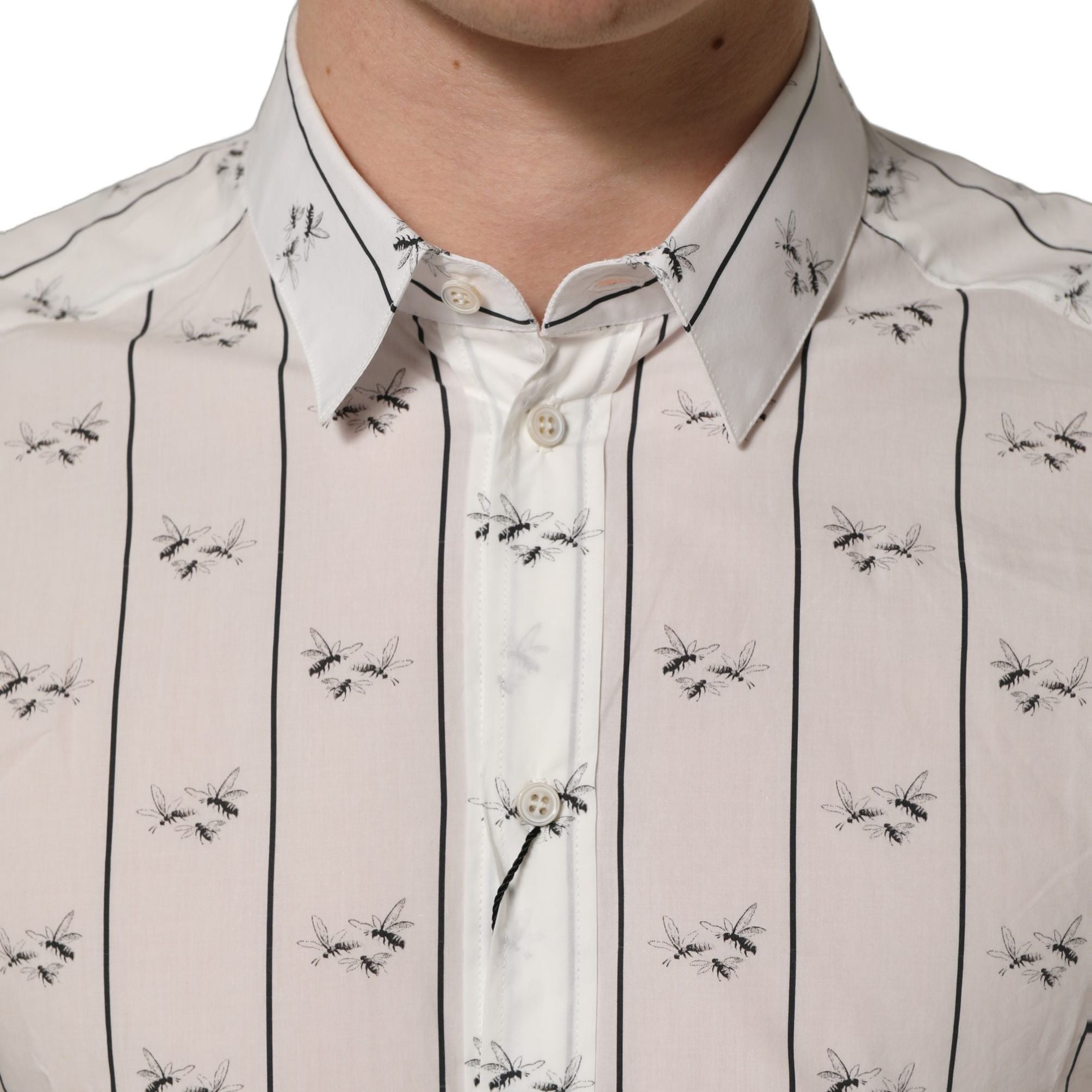 Dolce & Gabbana White Bee Print Cotton GOLD Fit Dress Shirt