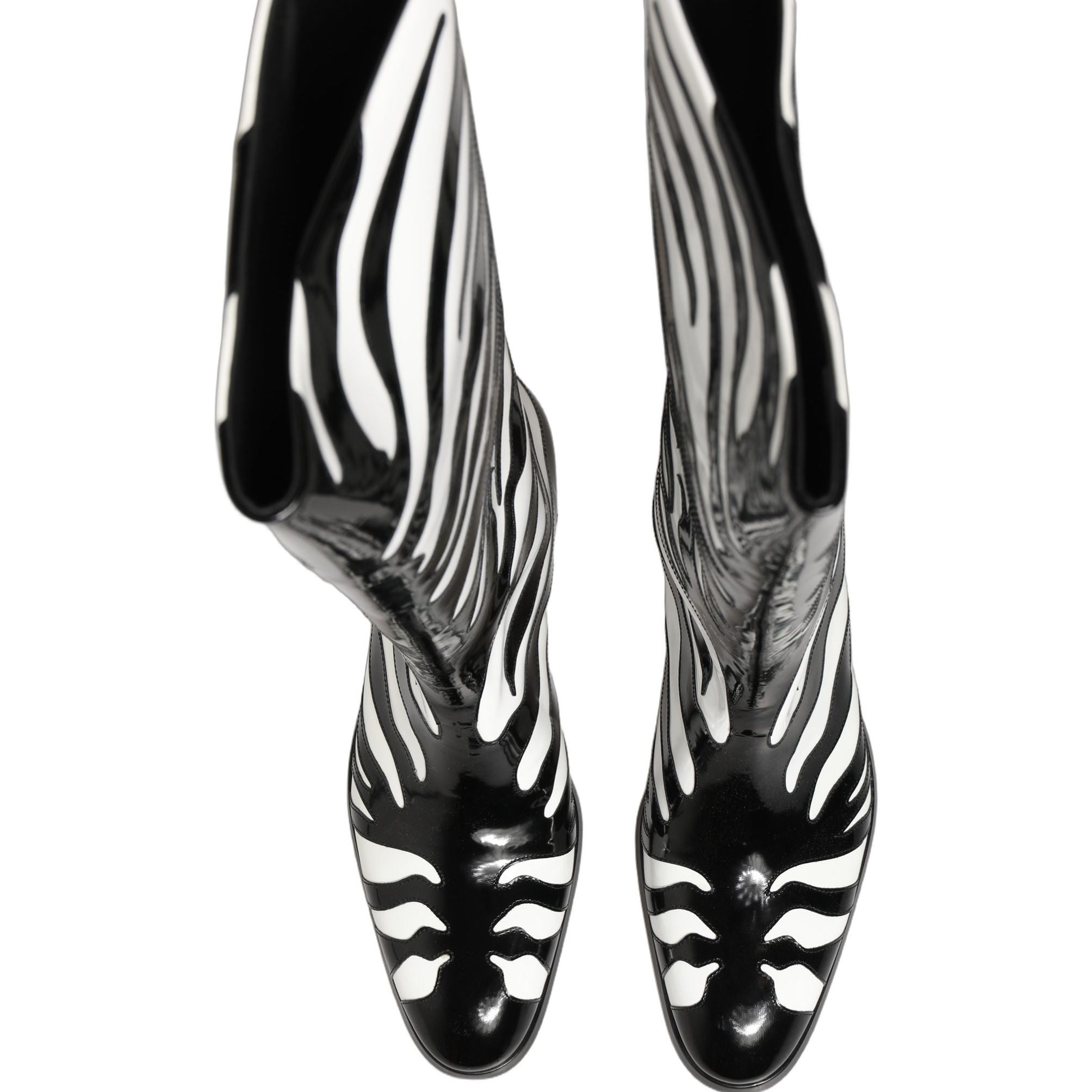 Dolce & Gabbana Black White Zebra Knee High Men Boots Shoes