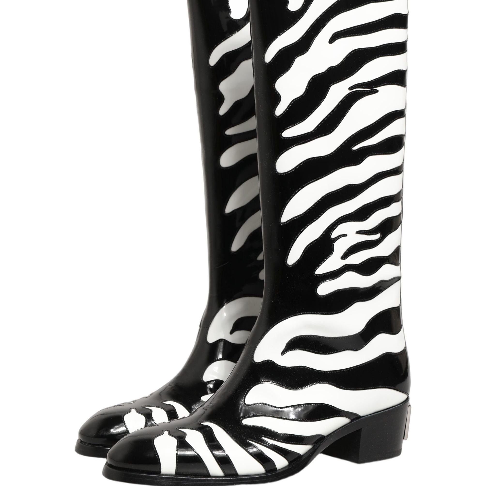 Dolce & Gabbana Black White Zebra Knee High Men Boots Shoes