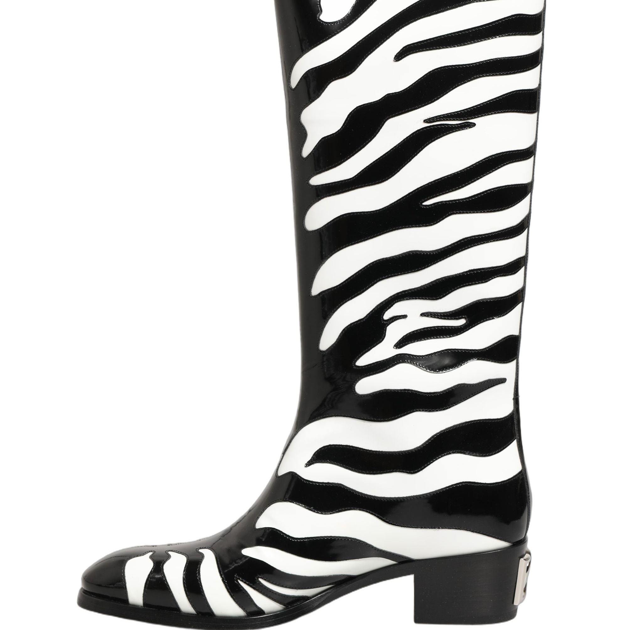 Dolce & Gabbana Black White Zebra Knee High Men Boots Shoes