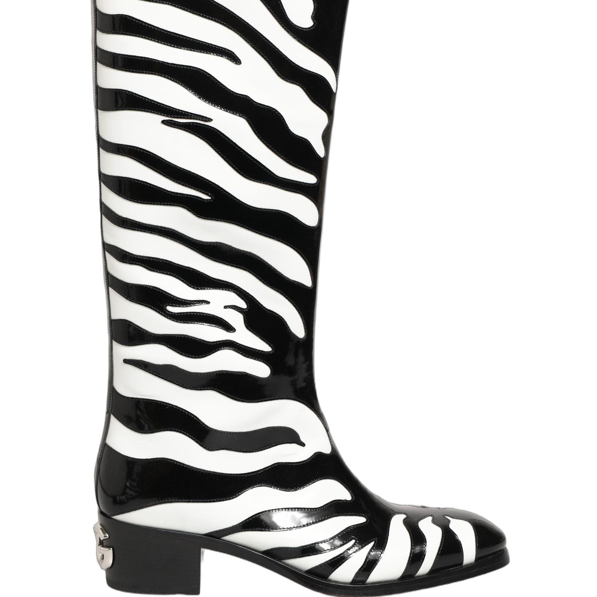 Dolce & Gabbana Black White Zebra Knee High Men Boots Shoes
