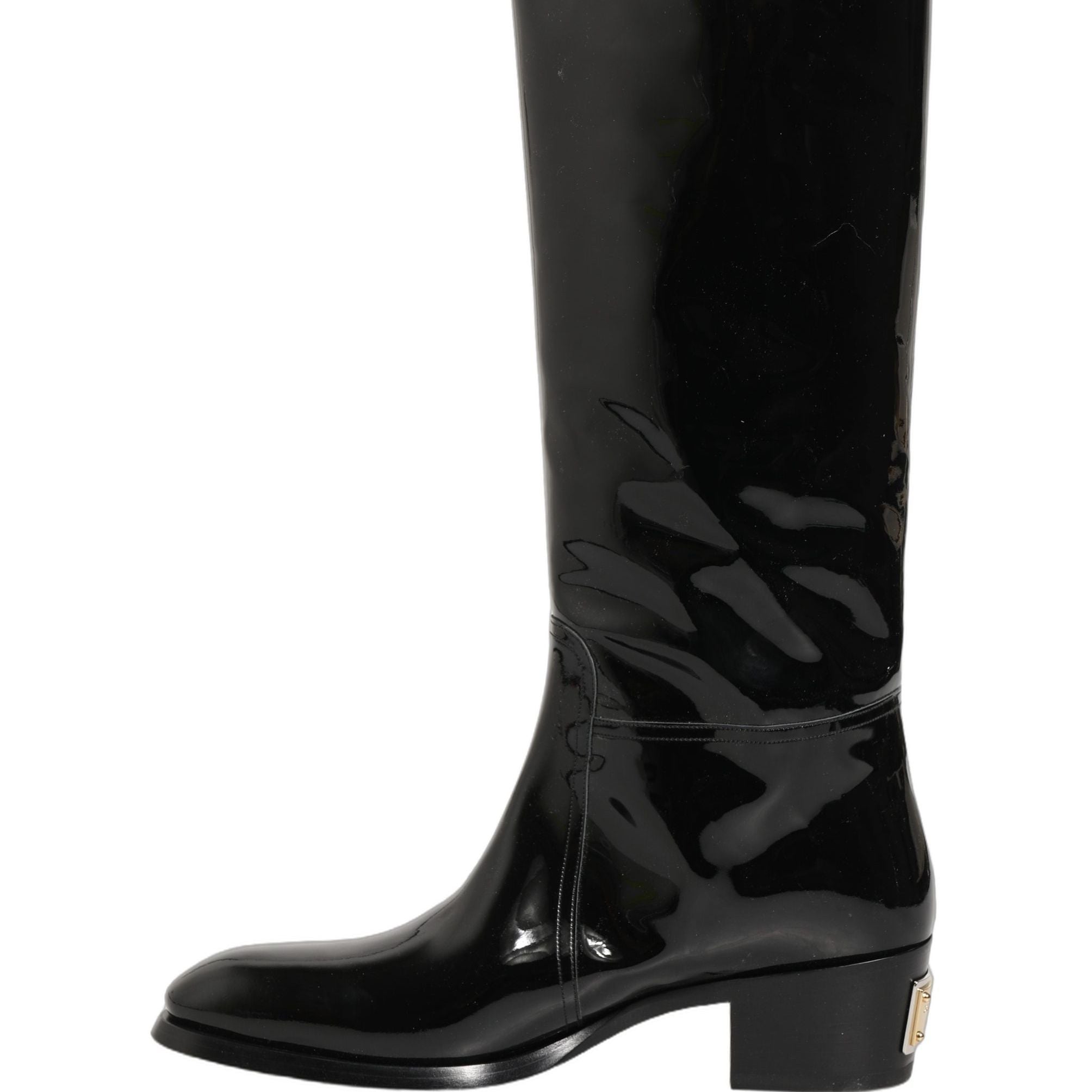 Dolce & Gabbana Black Leather Knee High Heels Boots Shoes