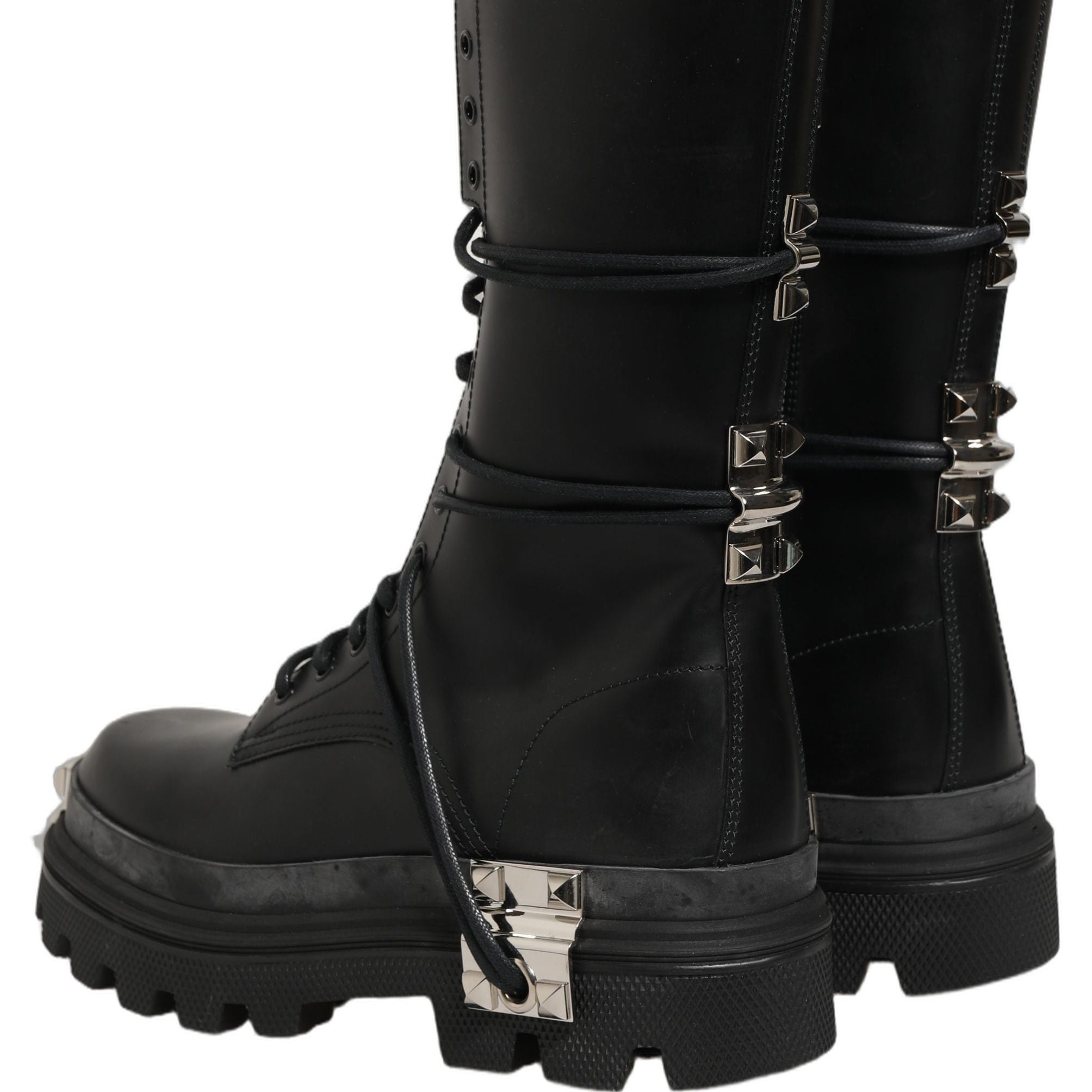 Dolce & Gabbana Black Stud Platform Combat High Boots Shoes