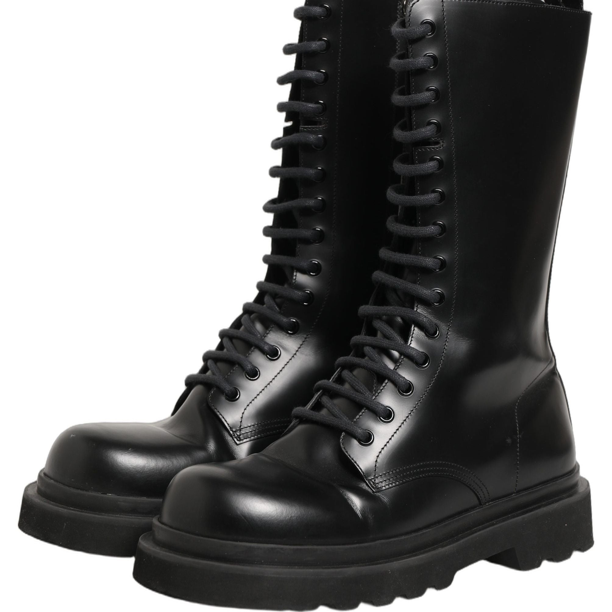 Dolce & Gabbana Black Leather Lace Up Men Combat Boots Shoes