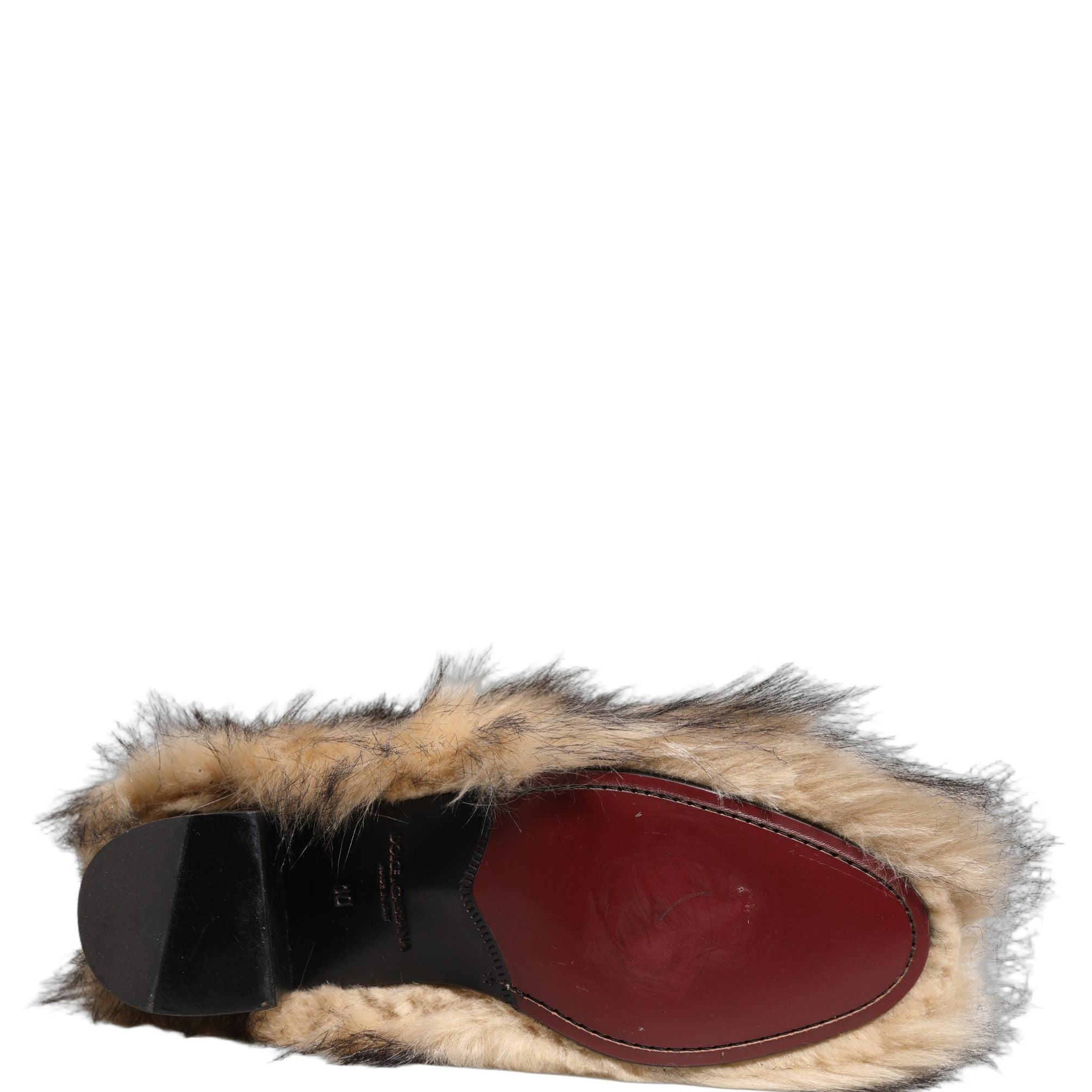 Dolce & Gabbana Brown Faux Fur Mid Calf Men Boots Shoes