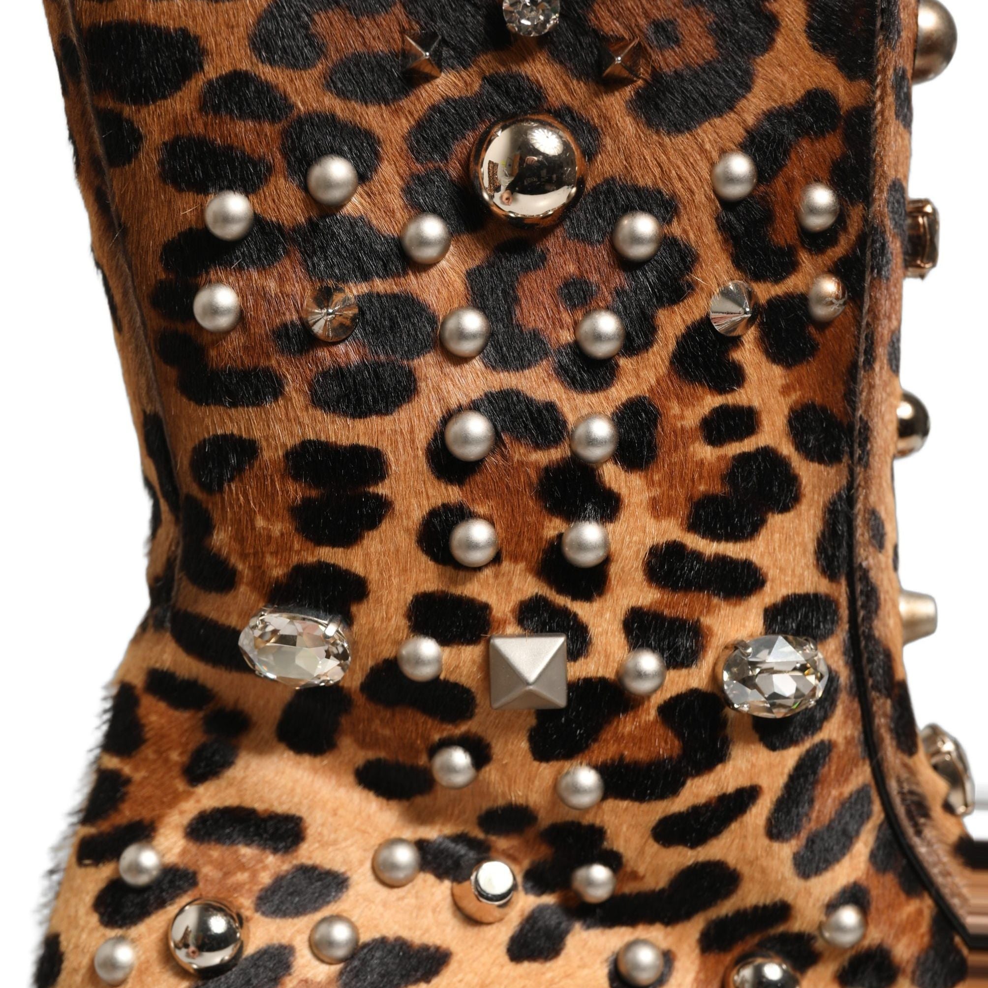 Dolce & Gabbana Brown Leopard Embellished Mid Calf Men Boots Shoes
