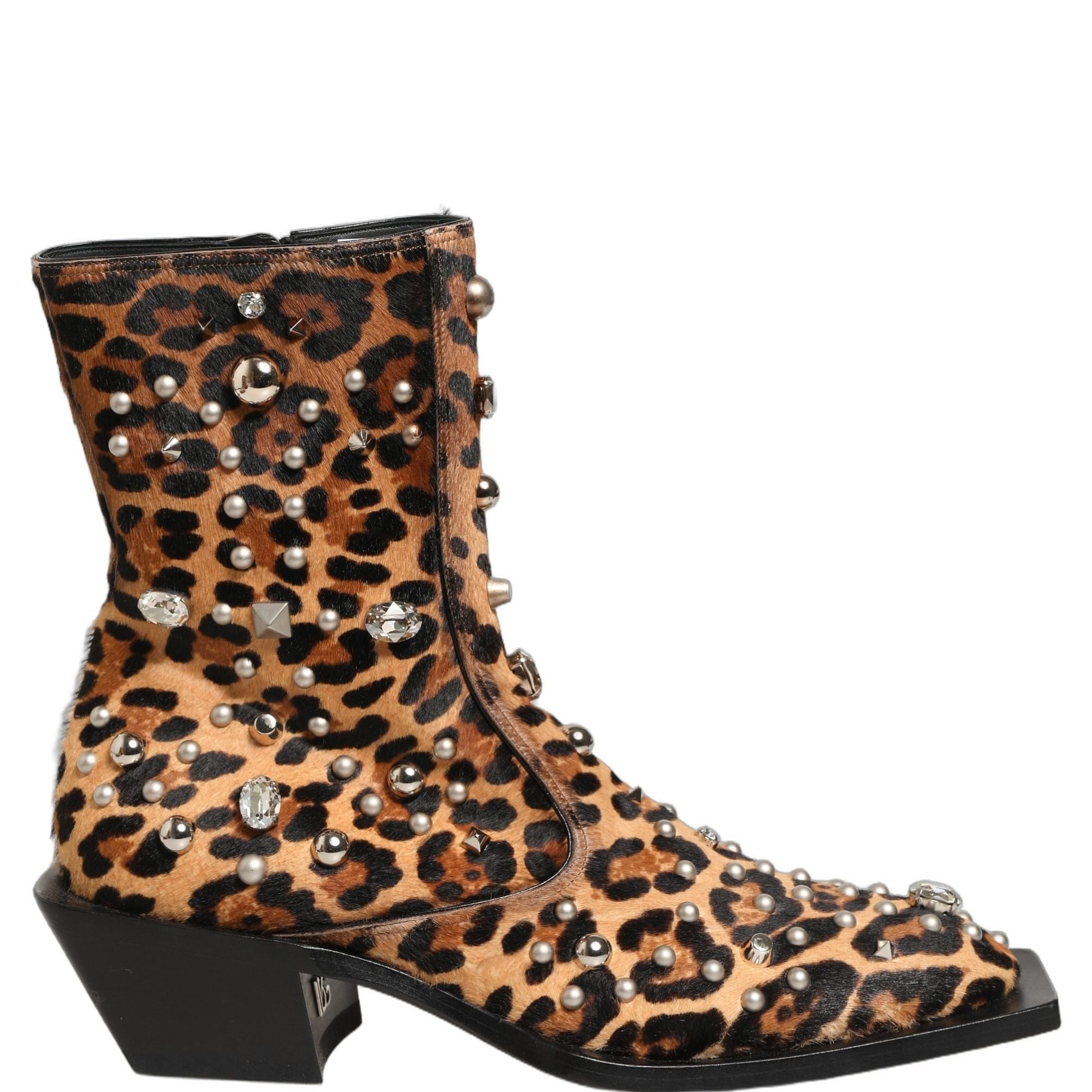 Dolce & Gabbana Brown Leopard Embellished Mid Calf Men Boots Shoes