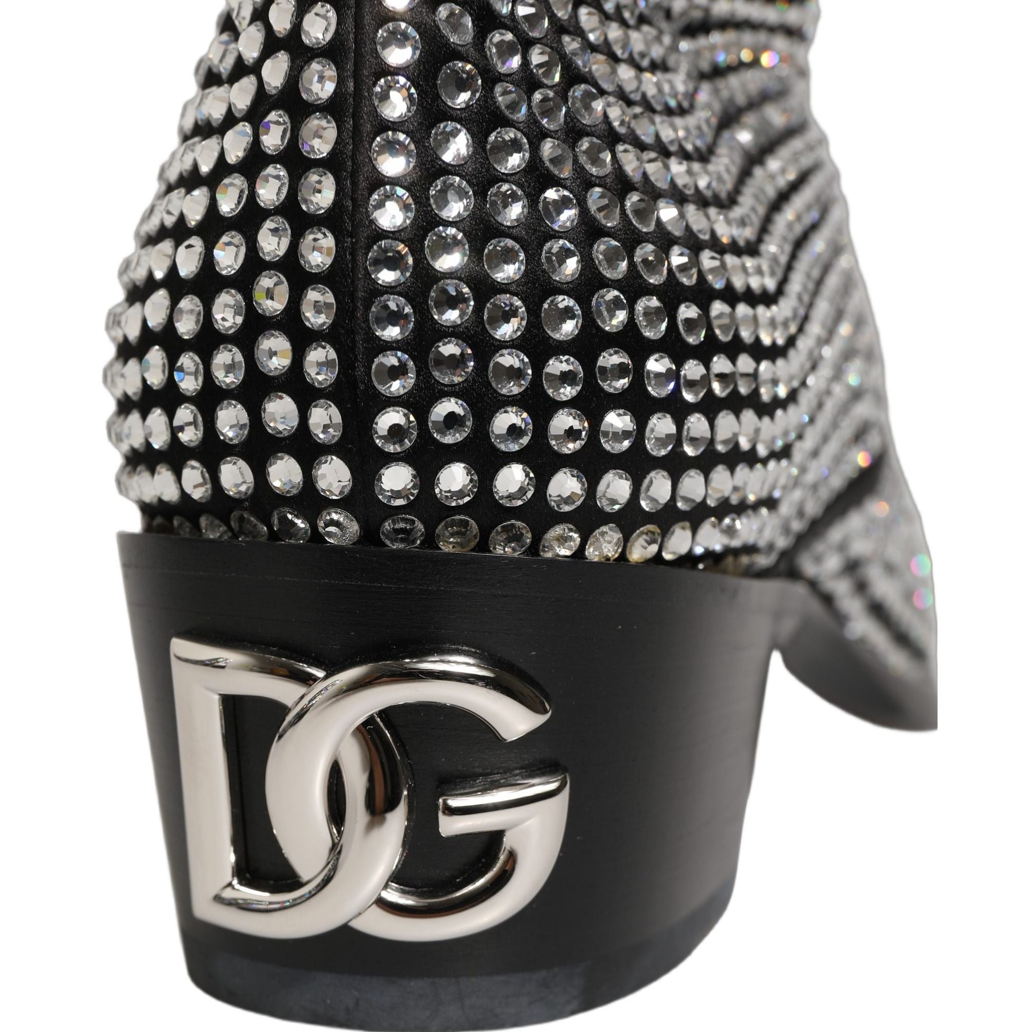 Dolce & Gabbana Black Crystal Embellished Ankle Boots Shoes