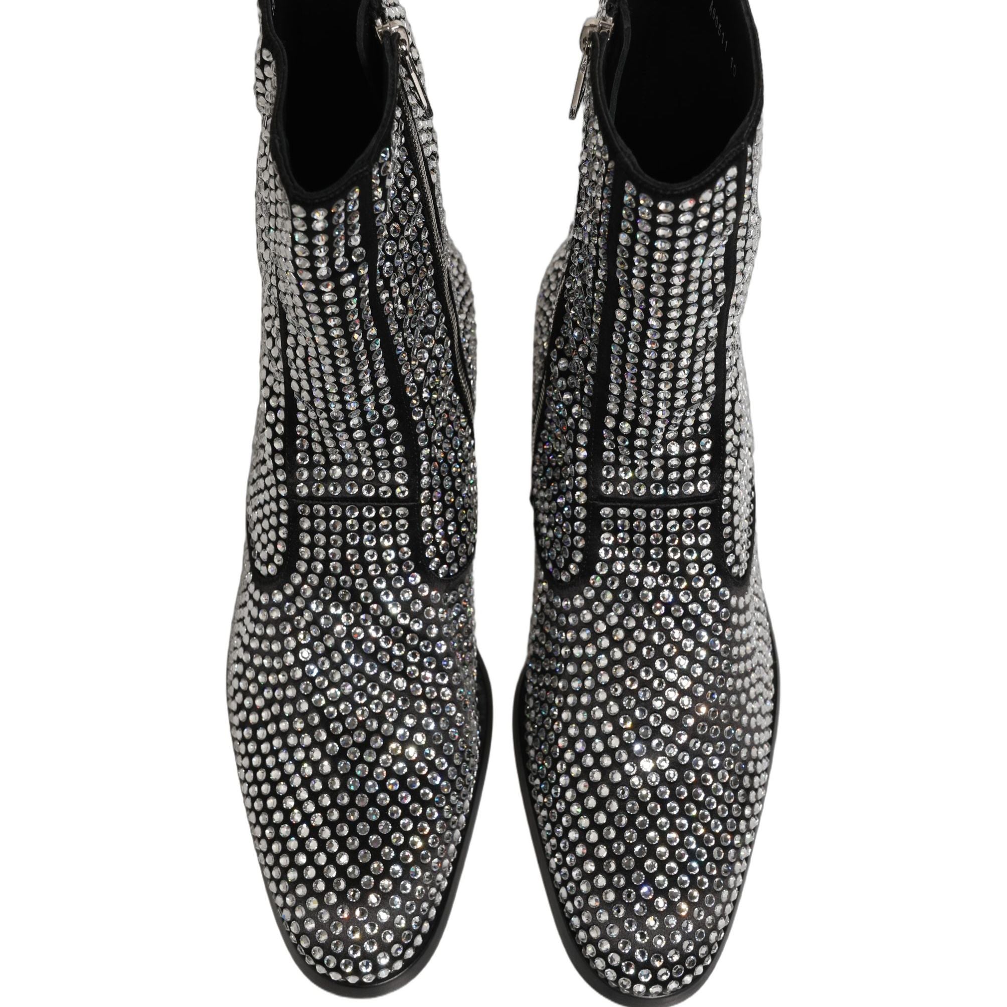 Dolce & Gabbana Black Crystal Embellished Ankle Boots Shoes