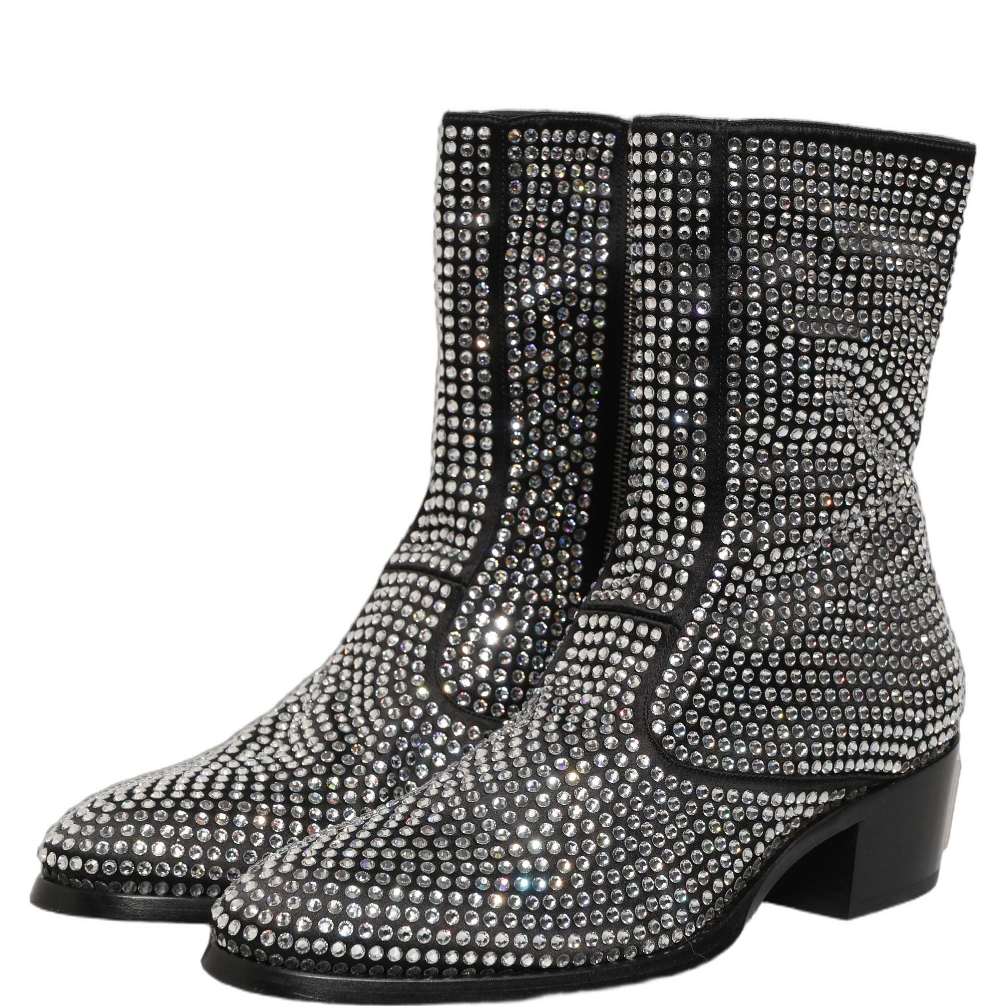Dolce & Gabbana Black Crystal Embellished Ankle Boots Shoes