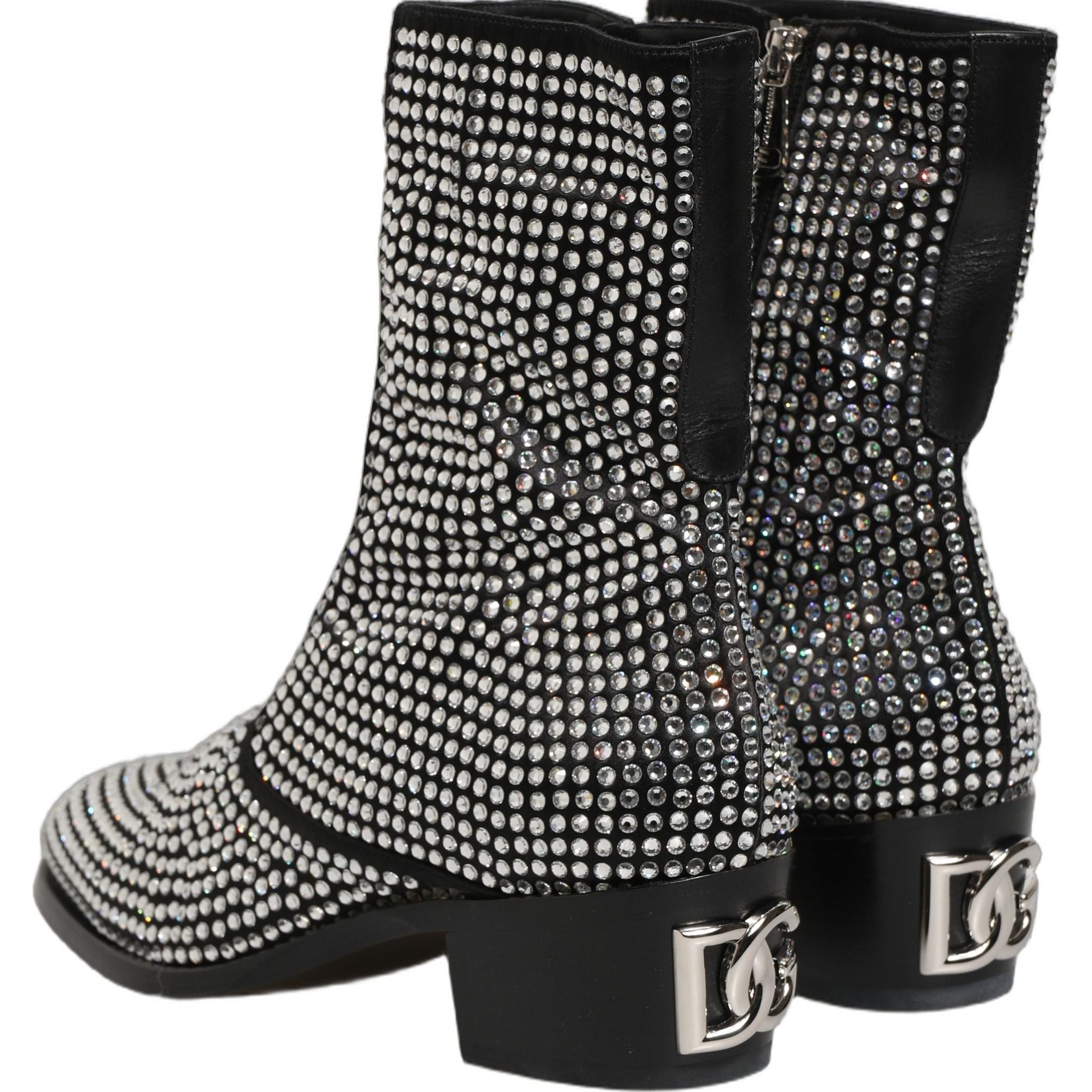 Dolce & Gabbana Black Crystal Embellished Ankle Boots Shoes